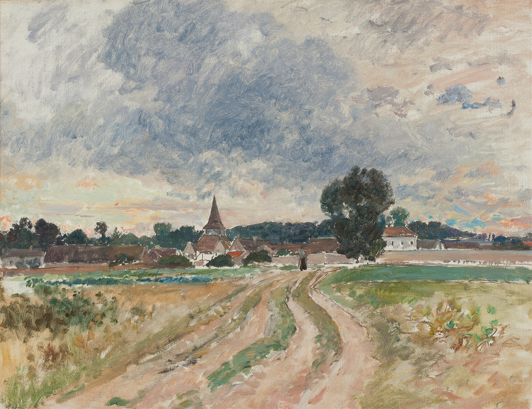 A Country Church. Study by Alfred Wahlberg, depicting a rural church in a landscape, oil painting.