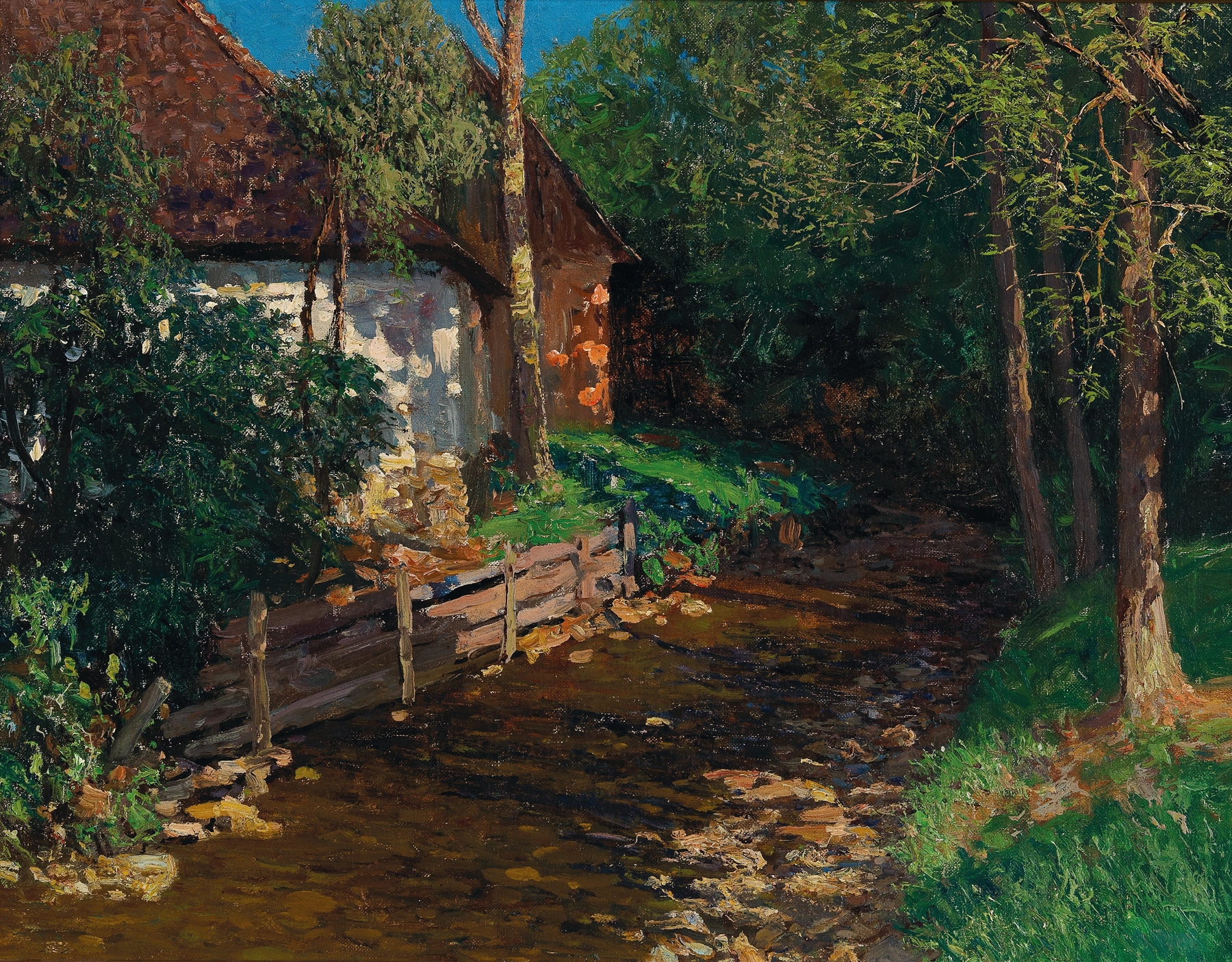 Impressionist oil on canvas landscape by Alfred Zoff featuring vibrant foliage and earthy tones.