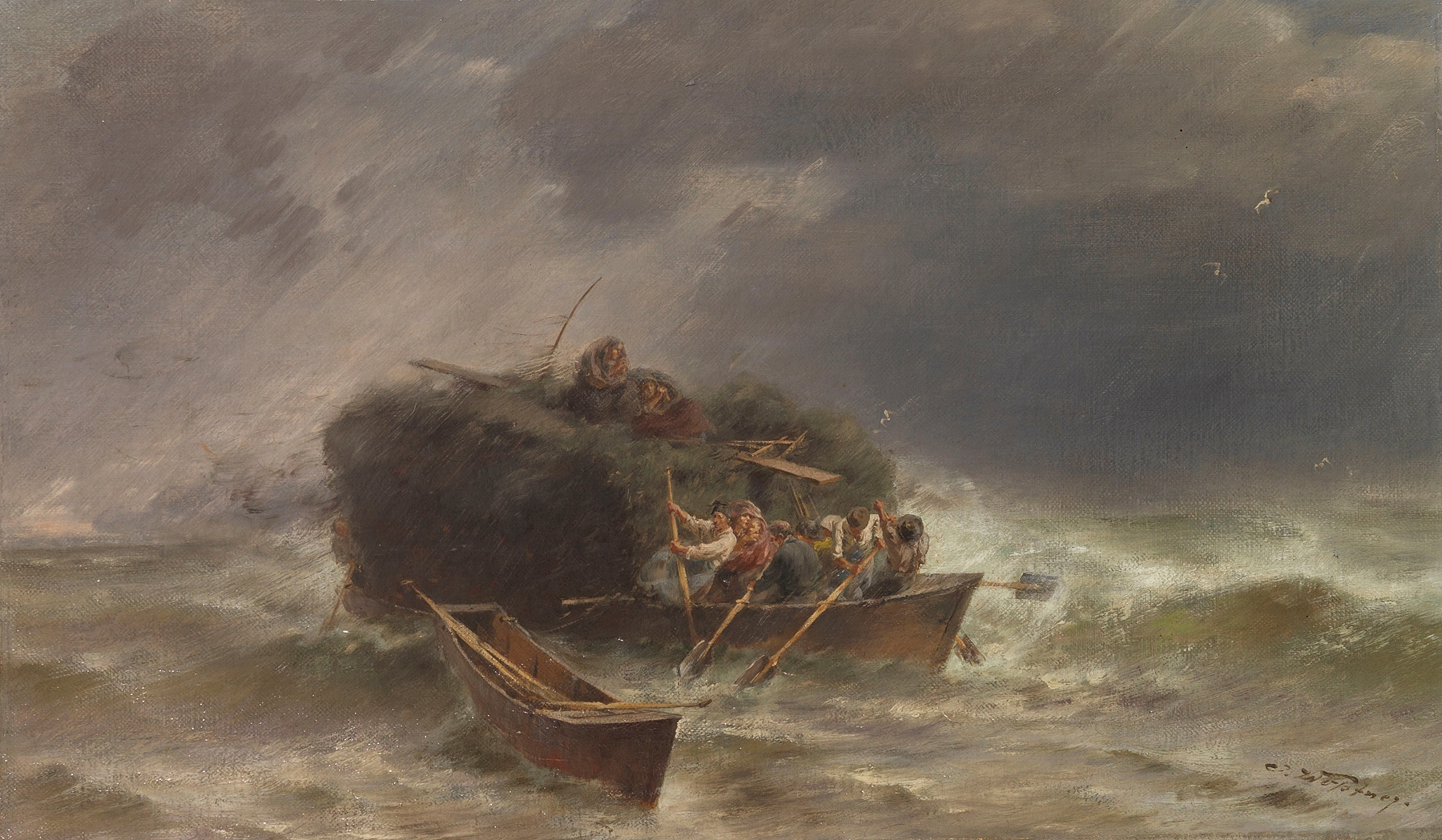 Heuschiff im Sturm, by Joseph Wopfner, public domain
