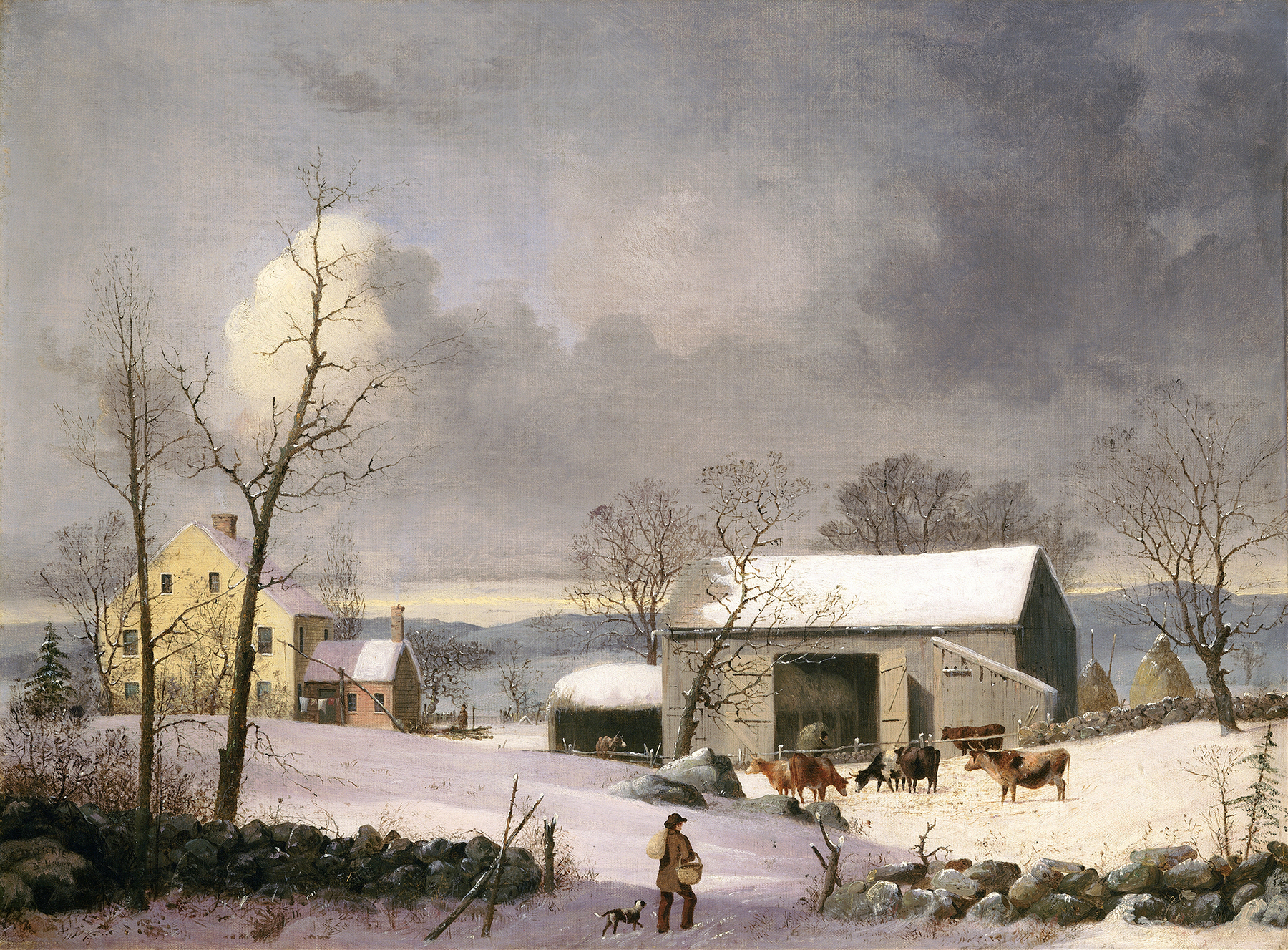 Winter landscape with a farmhouse, oil on canvas by George Henry Durrie