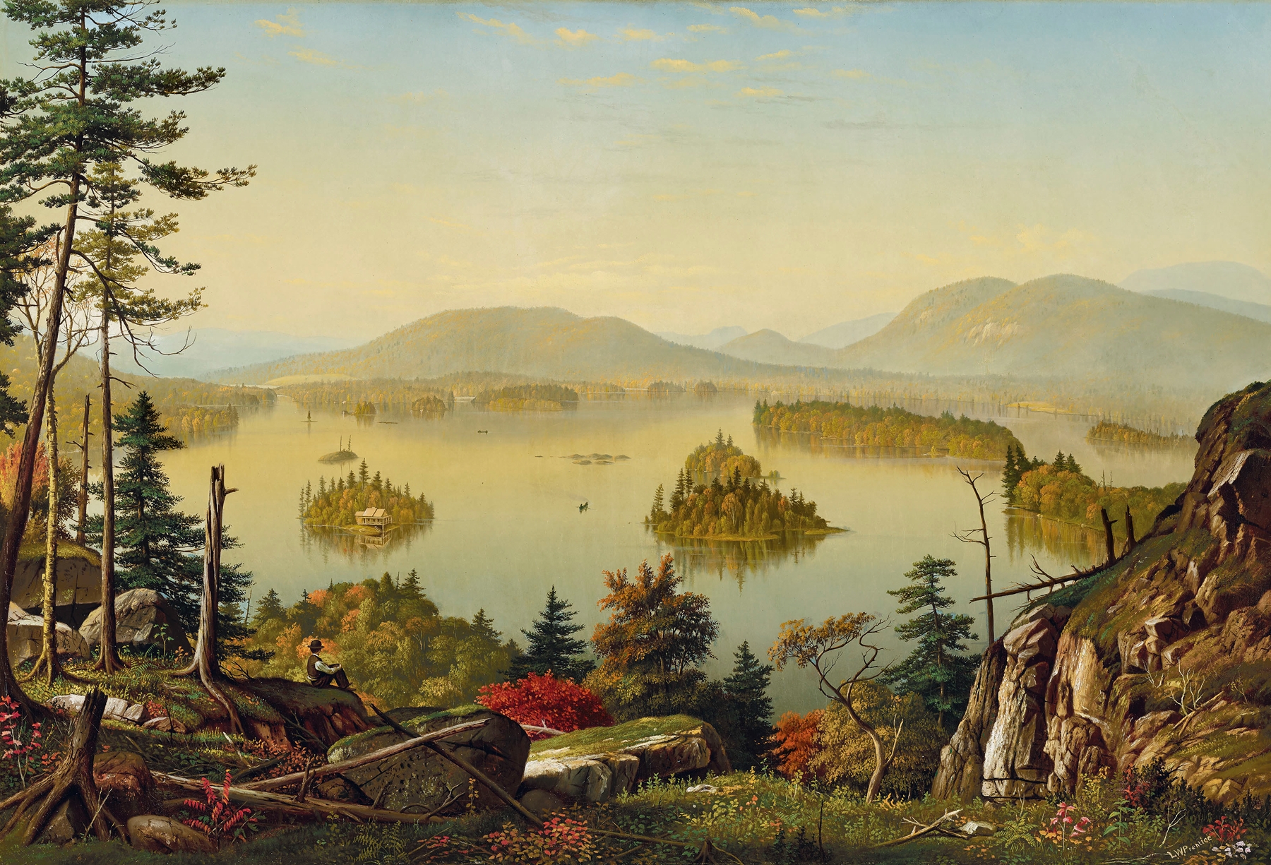 View of Blue Mountain Lake, oil on canvas by Levi Wells Prentice