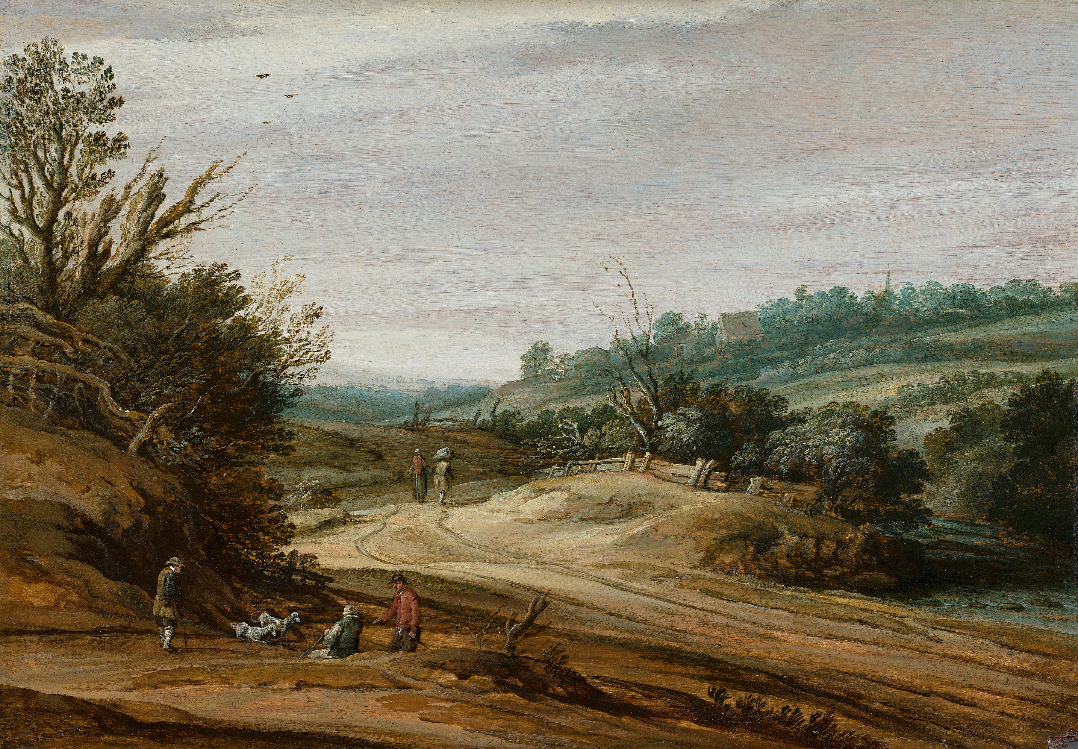 Dune landscape with a country road, oil painting by Pieter van Santvoort