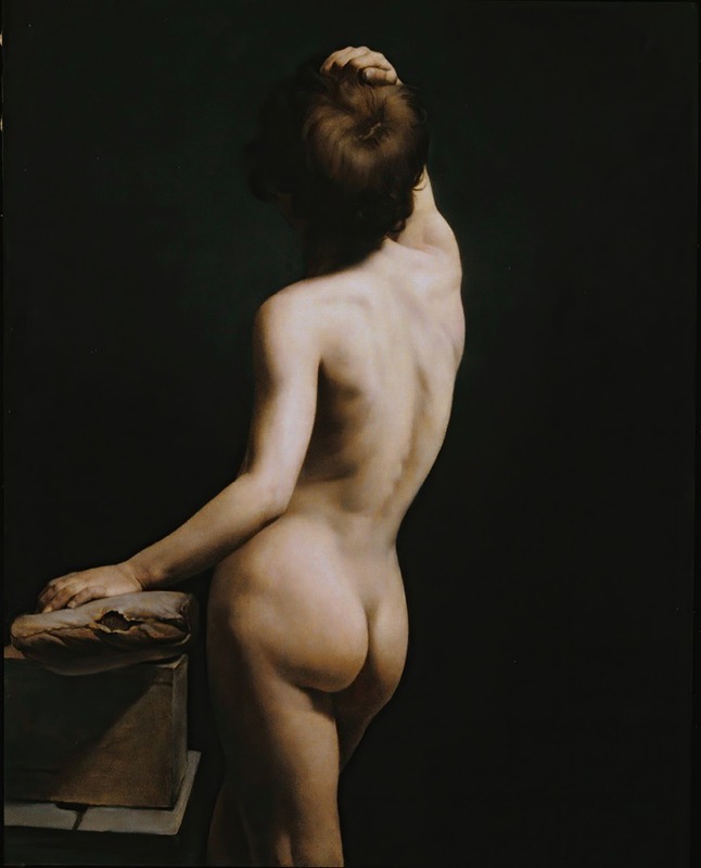 A painting depicting an adolescent boy seen from behind, showcasing detailed academic study.