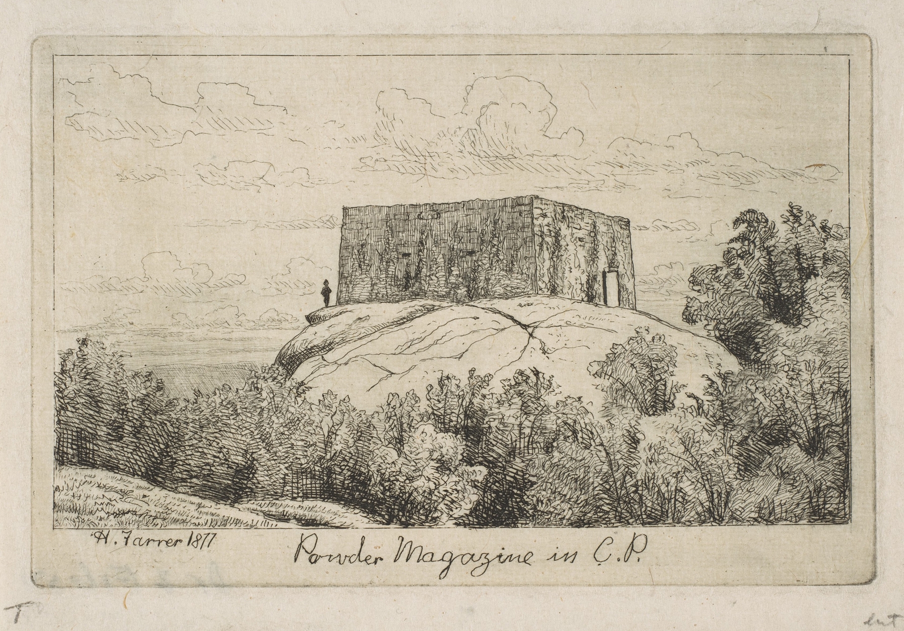 A Powder Magazine in Central Park, watercolor on paper by Henry Farrer