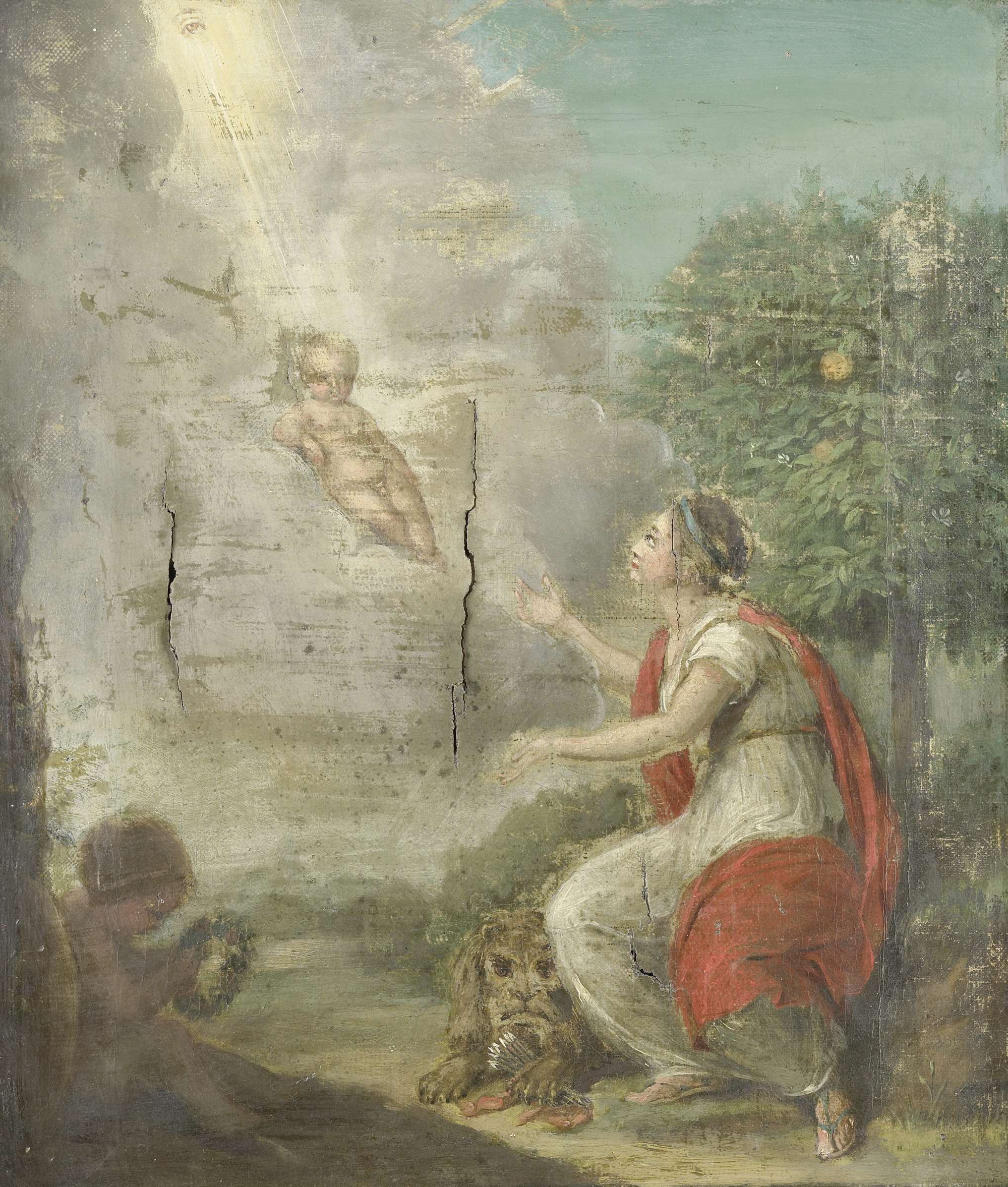 Rococo oil painting by Unknown Artist depicting a regal mother with a newborn and courtiers.