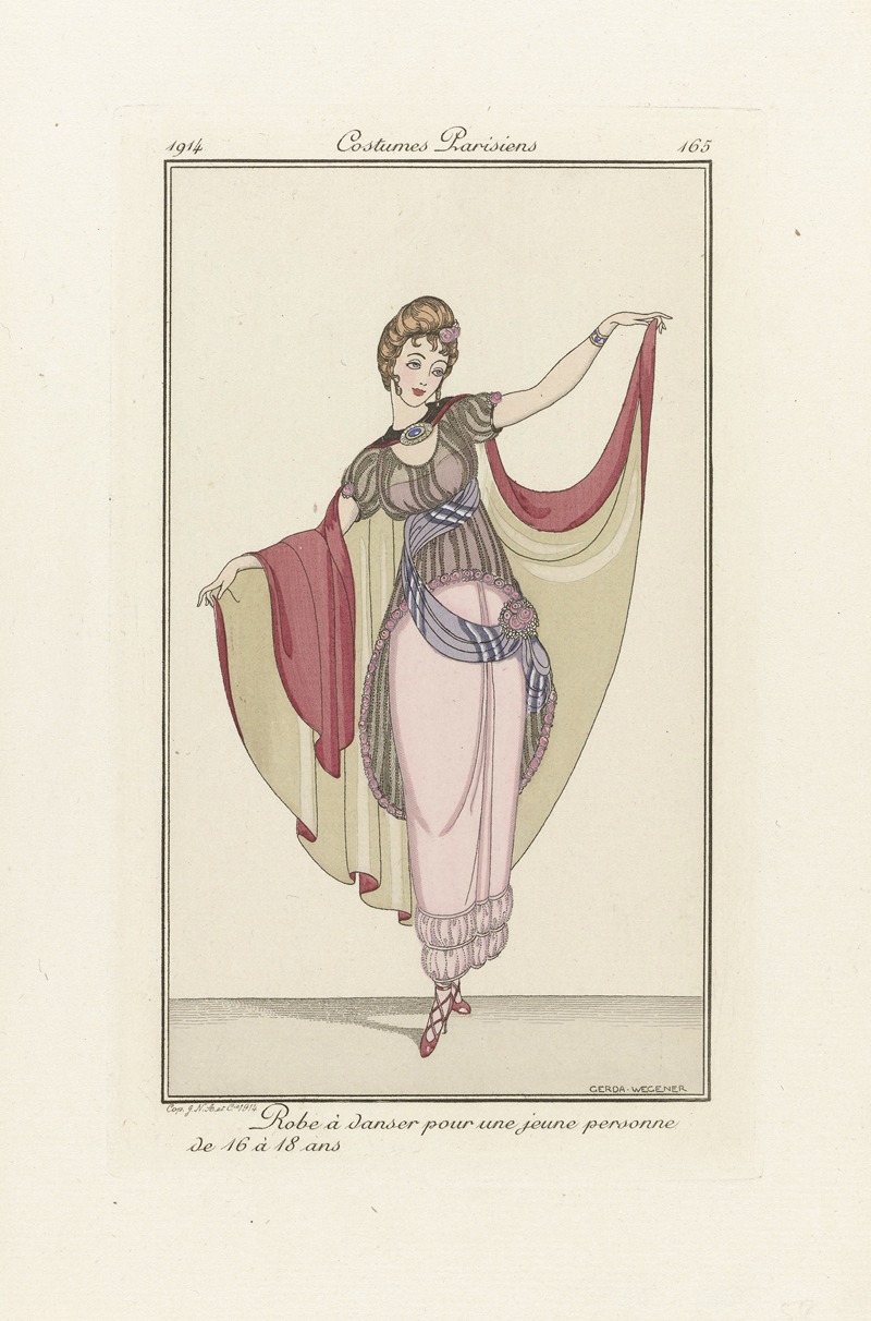 A striking portrait by Gerda Wegener showcasing a dancer in an elegant dress.