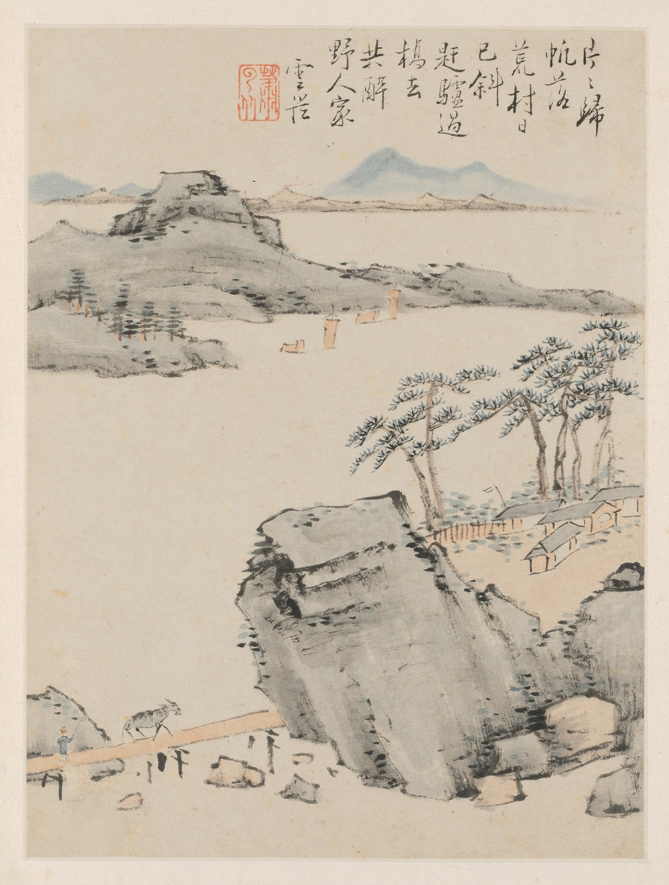 Ink on paper by Xiao Yuncong depicting a serene seasonal landscape with gentle curves and vibrant greens.