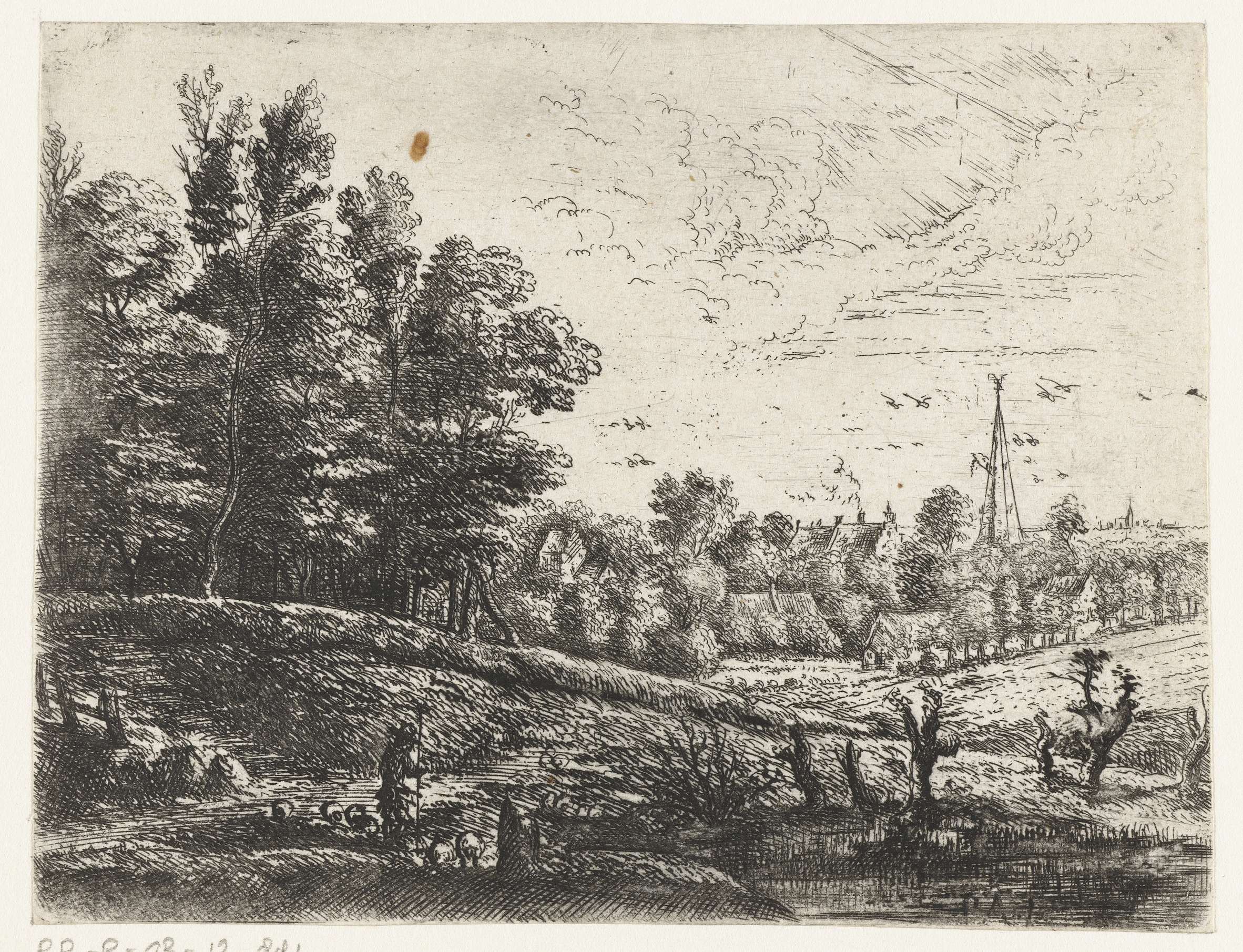 Etching by Philips Augustijn Immenraet depicting a shepherd in a serene landscape.