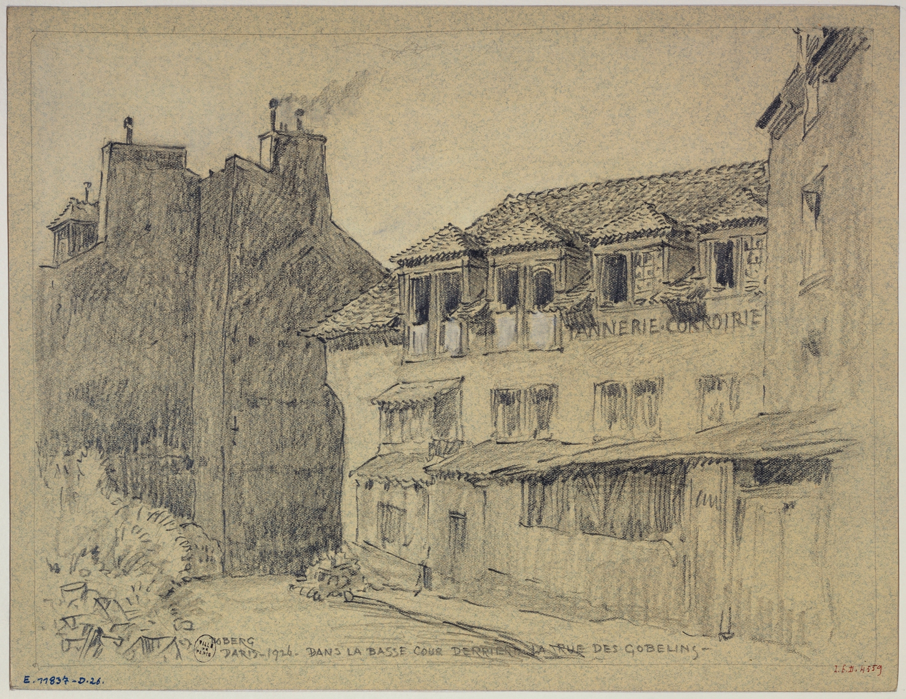 Genre scene depicting a courtyard with light and shadow by Ferdinand Boberg, 1926.