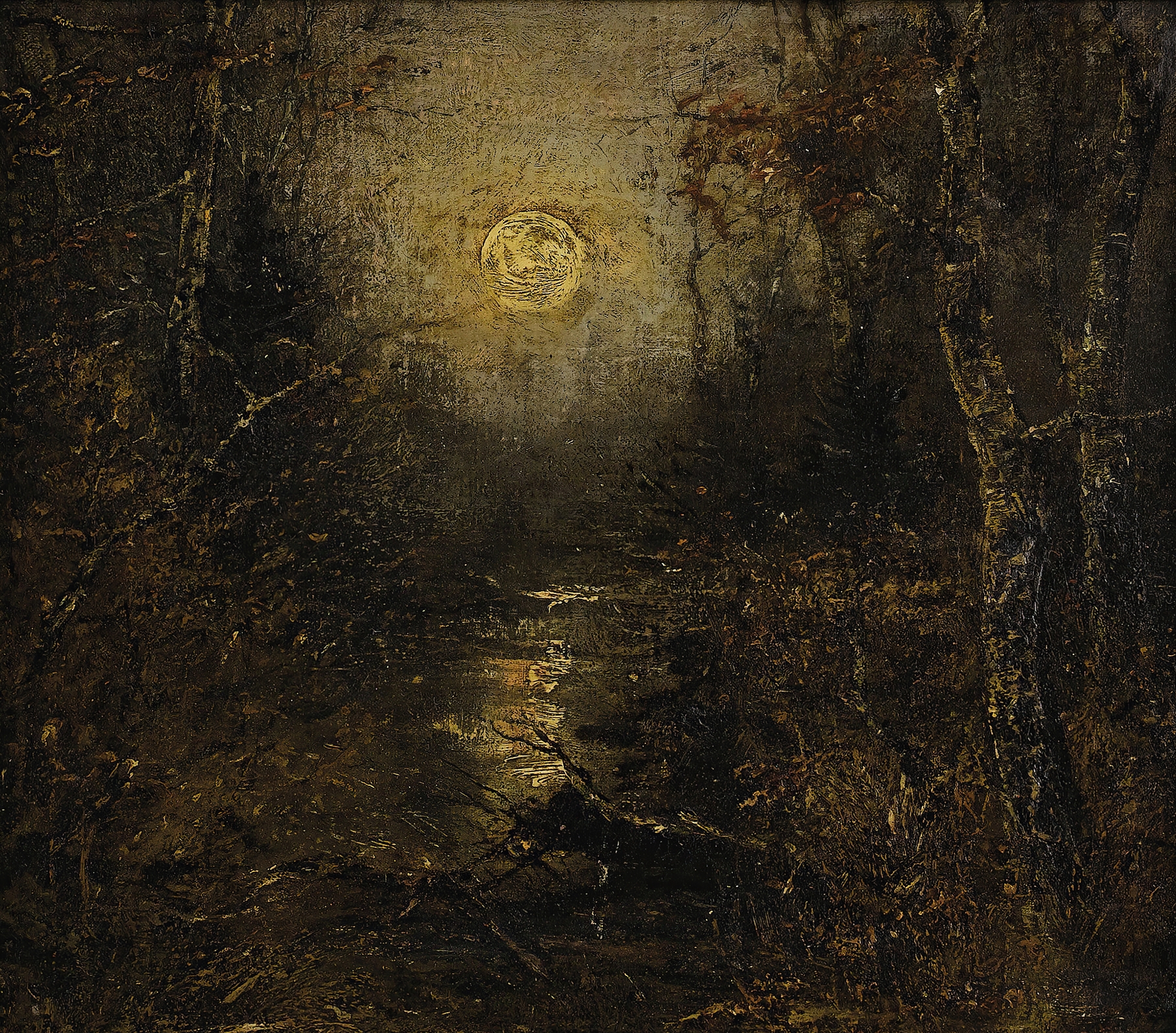 Moonlight reflecting on water in an oil painting by Homer Dodge Martin