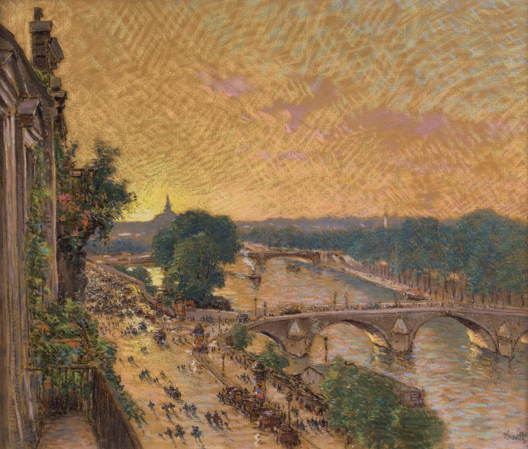 Genre scene depicting a crowd at a train station, oil painting by Marie-Joseph-Leon Clavel