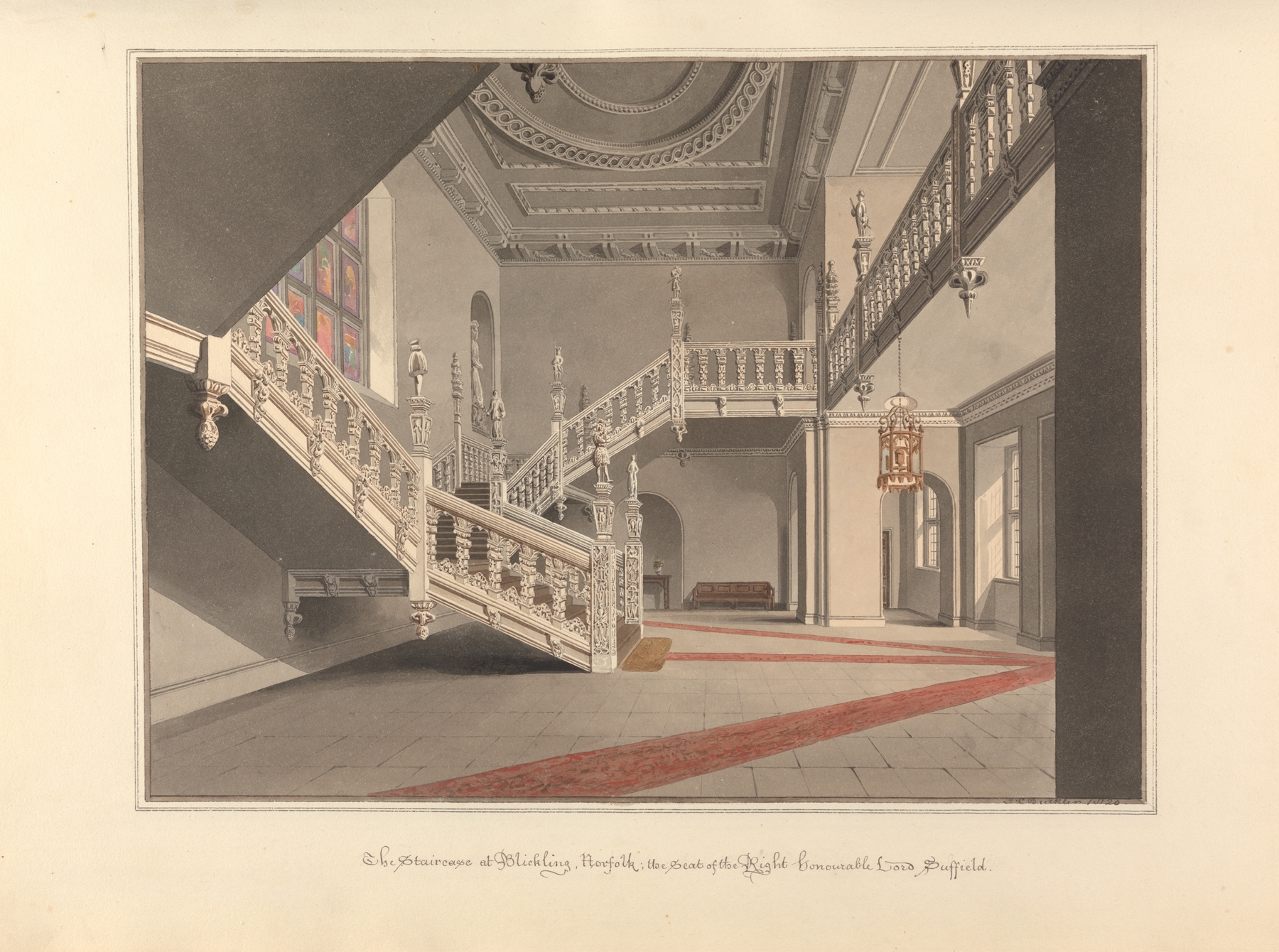Interior scene featuring a staircase, John Buckler, 1820