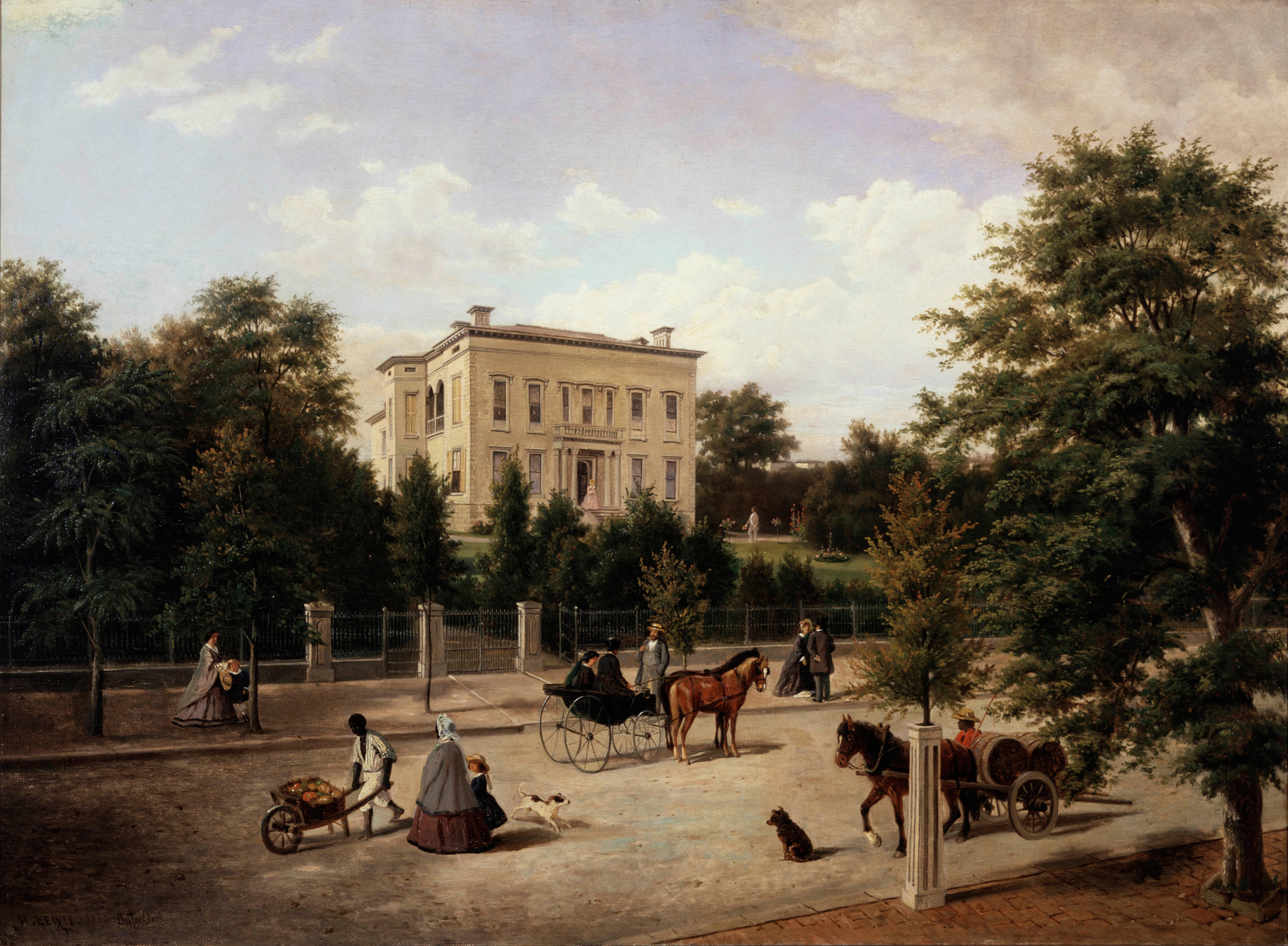 A Street in Saint Louis by Henry Lewis, realism, depicting a lively urban scene