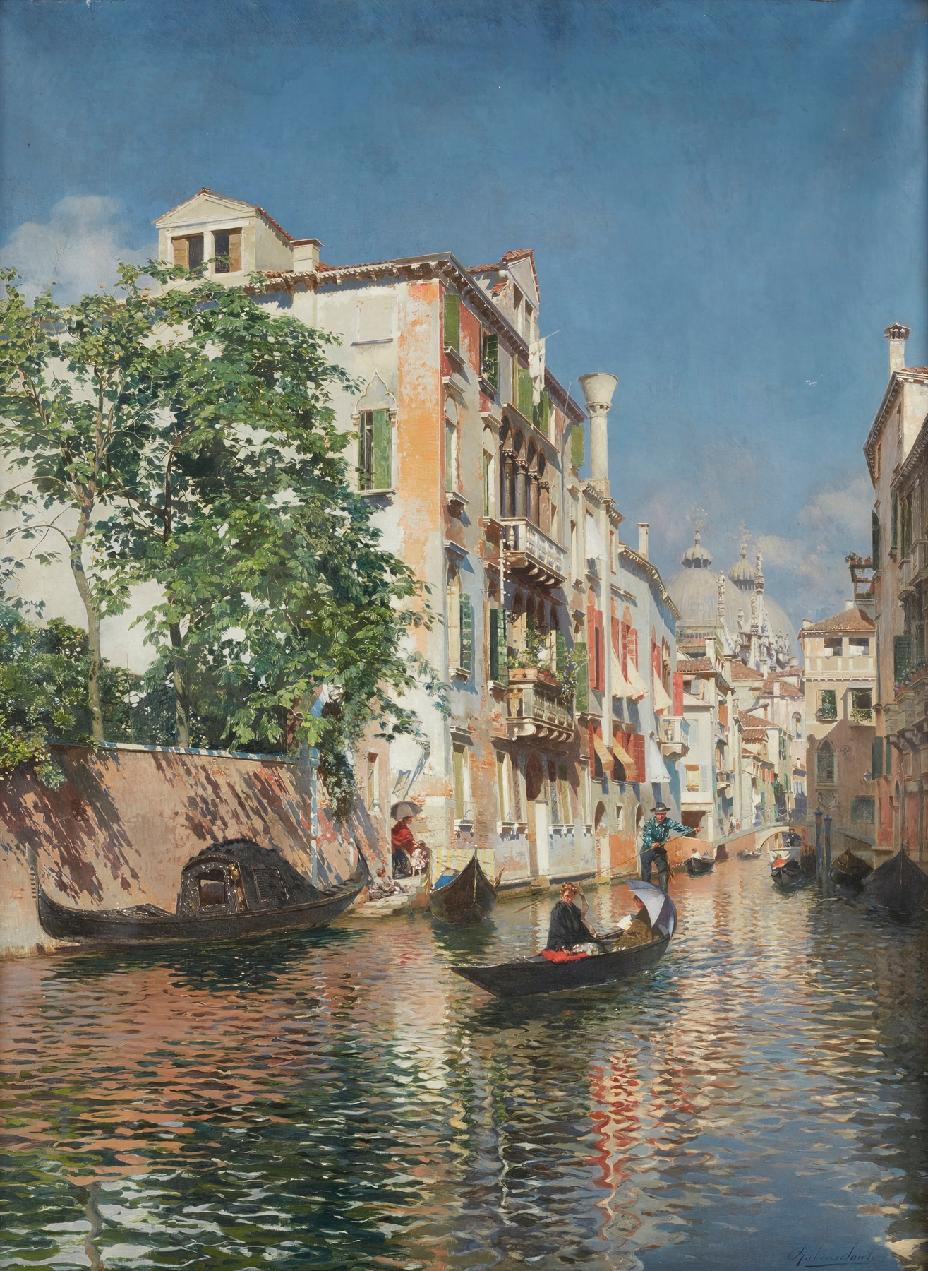 A Venetian Canal, with Saint Mark’s Basilica in the Distance, by Rubens Santoro, public domain