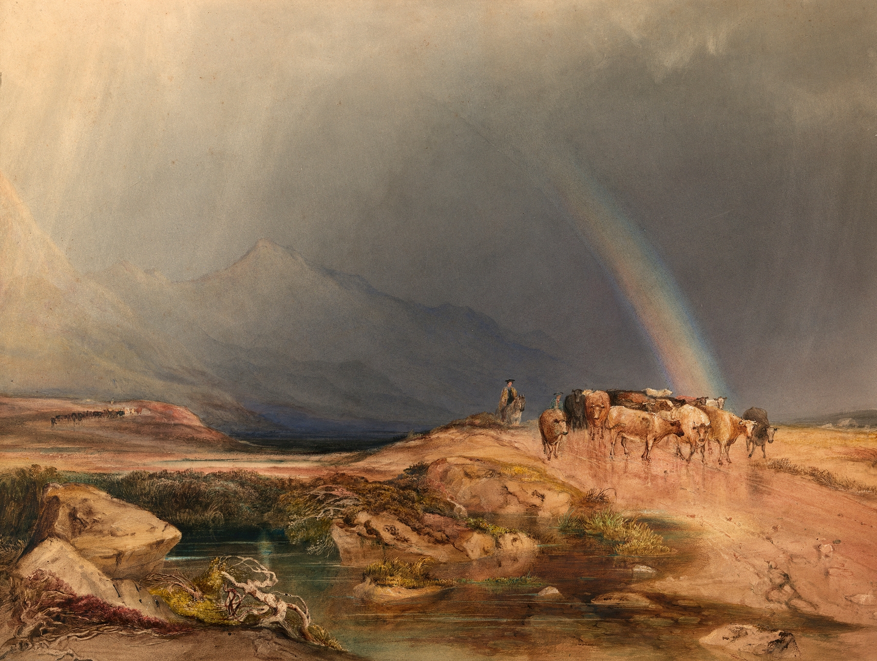 Landscape depicting a rain shower in the Scottish Highlands by Copley Fielding, oil painting