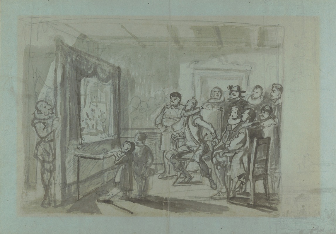 A scene depicting Don Quixote and others at a puppet show.