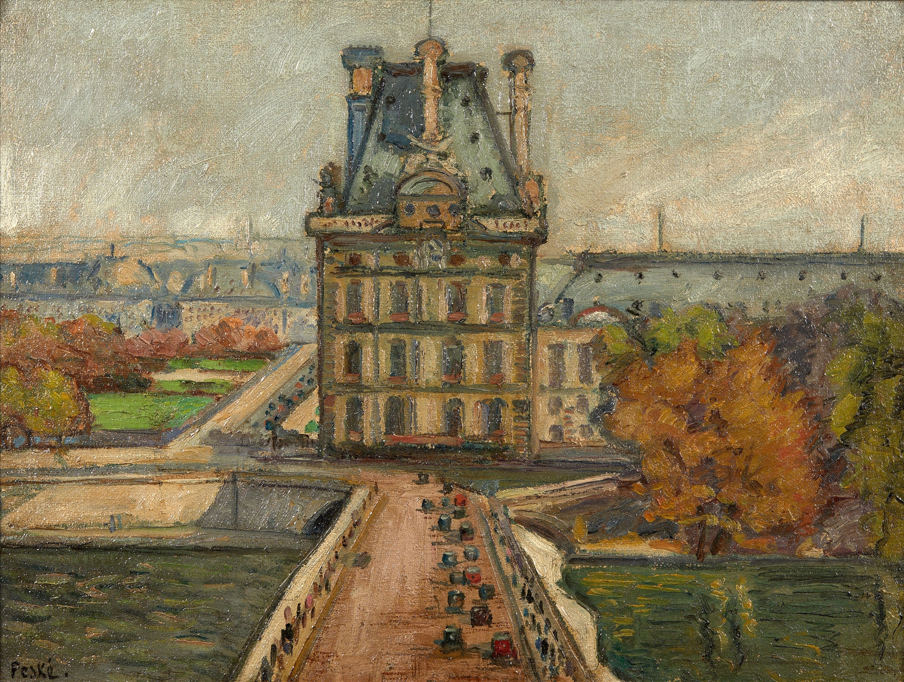 Pont du Carroussel by Jean Misceslas Peske, oil on canvas depicting a bridge over a river