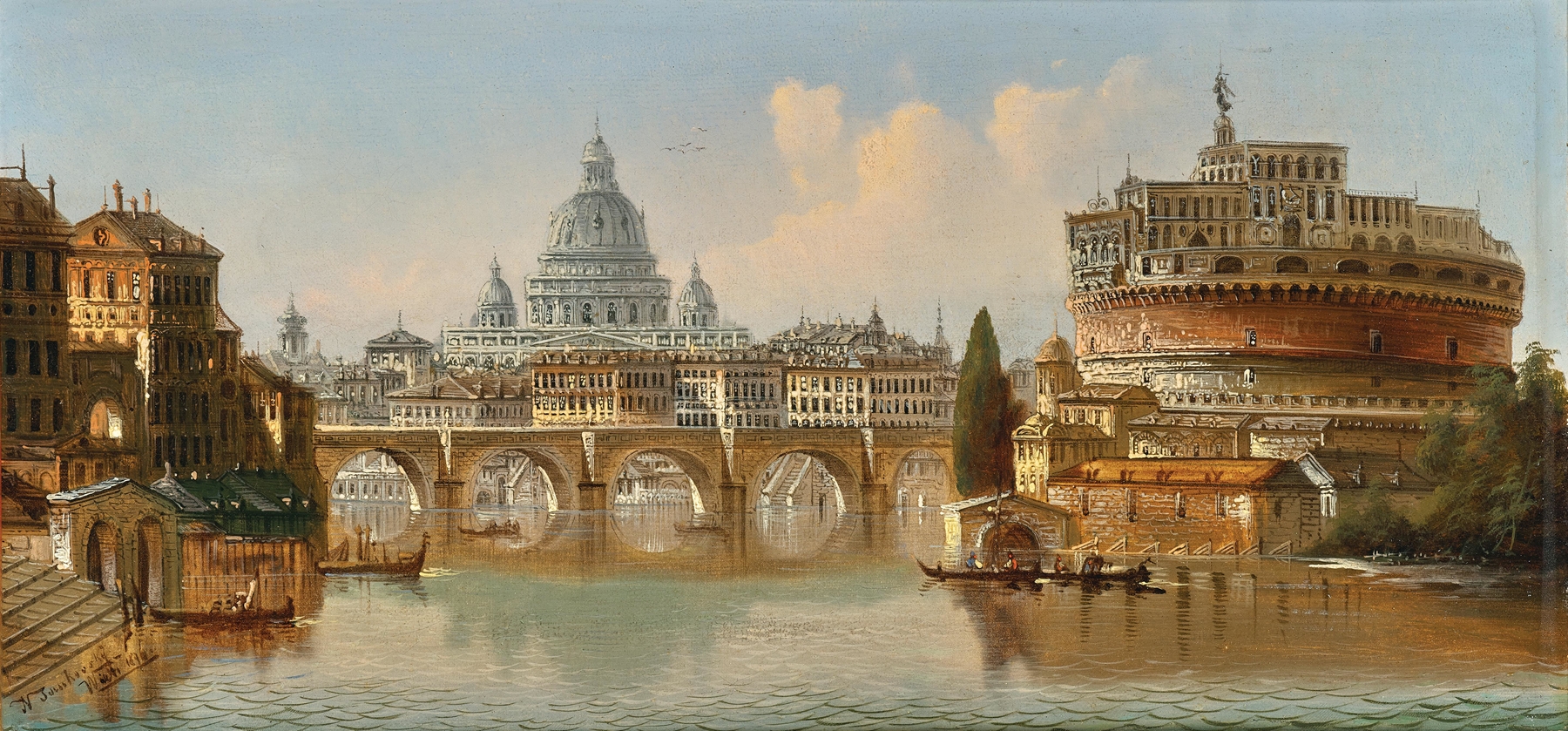 Landscape depicting Castel Sant'Angelo and St. Peter by Johann Wilhelm Jankowski, 1870