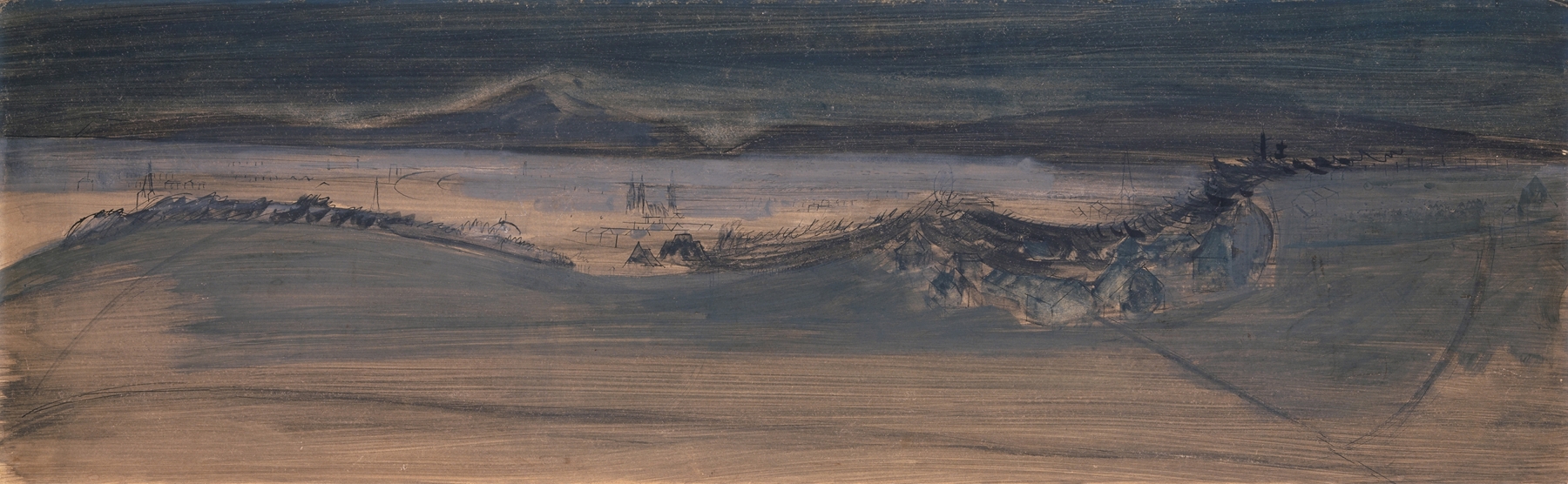Landscape with hills and light, oil painting by Walter Kurt Wiemken, 1940