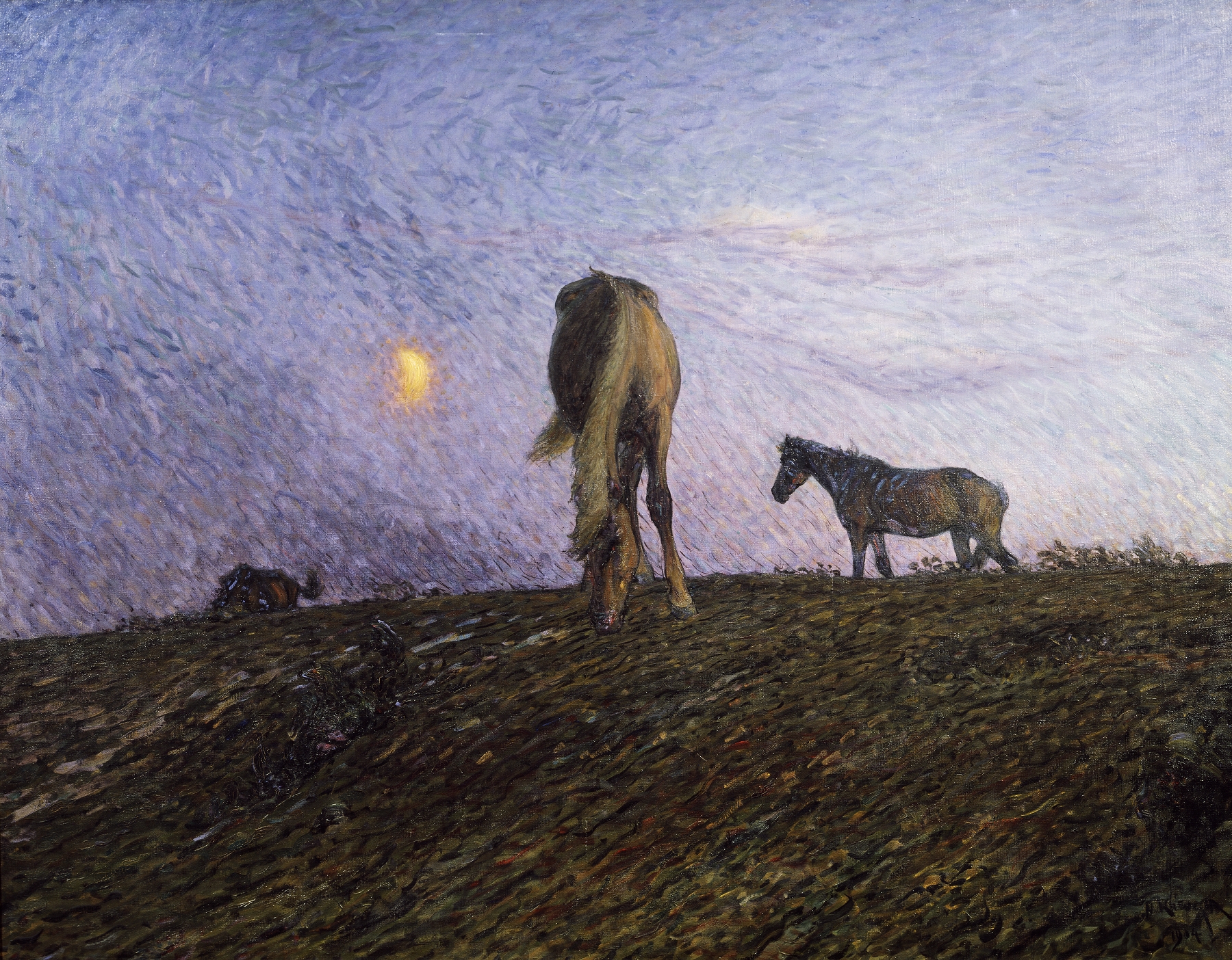 Nightfall by Nils Kreuger, oil painting depicting a landscape at dusk.