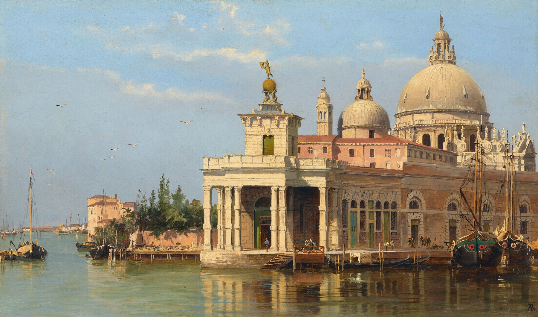The Dogana with Santa Maria della Salute, oil on canvas by Antonietta Brandeis, depicting a serene Venetian landscape.