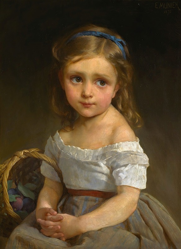 A young girl holds a basket of plums in this charming painting by Émile Munier.