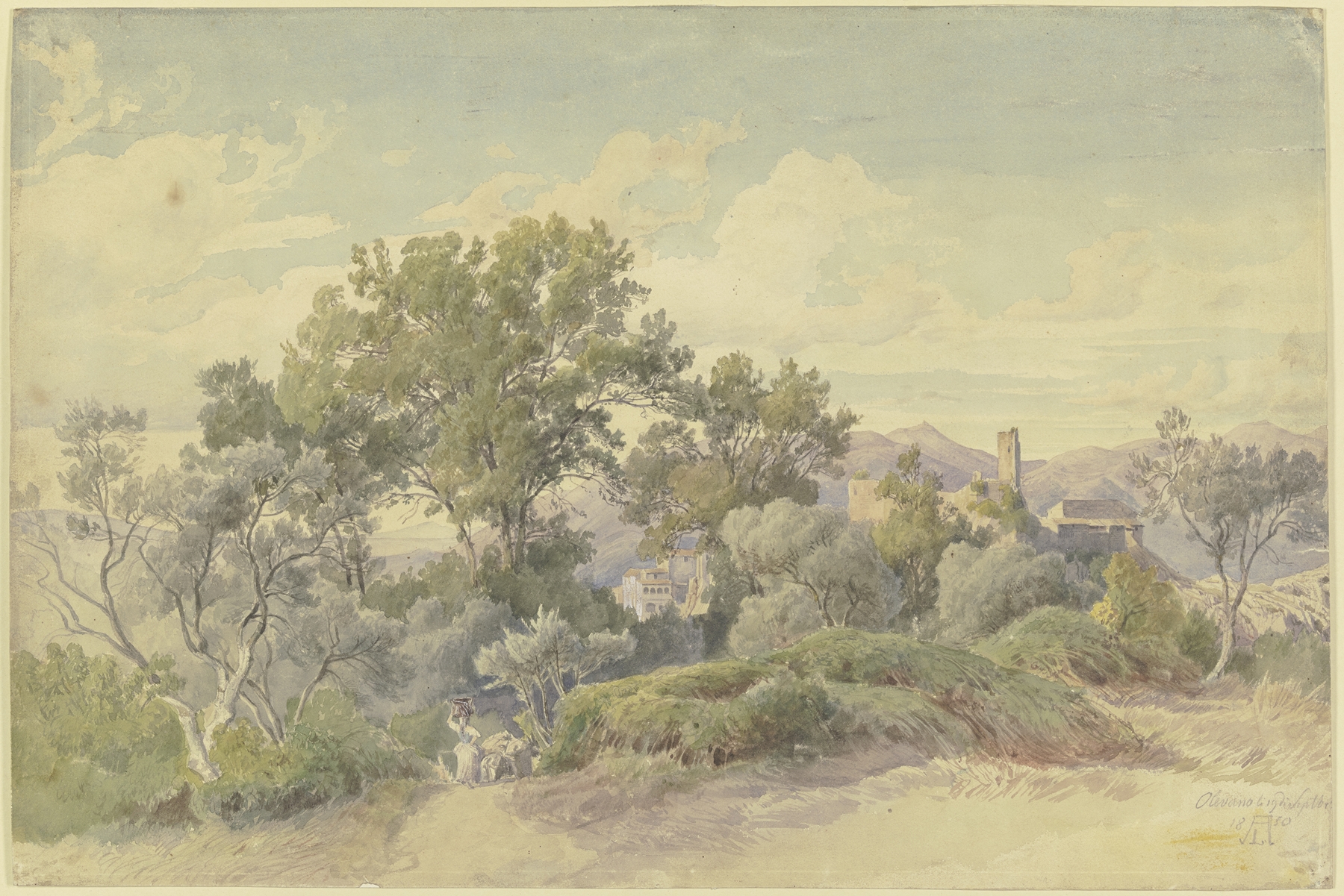 Mountain landscape with sunlight, oil on canvas by August Lucas