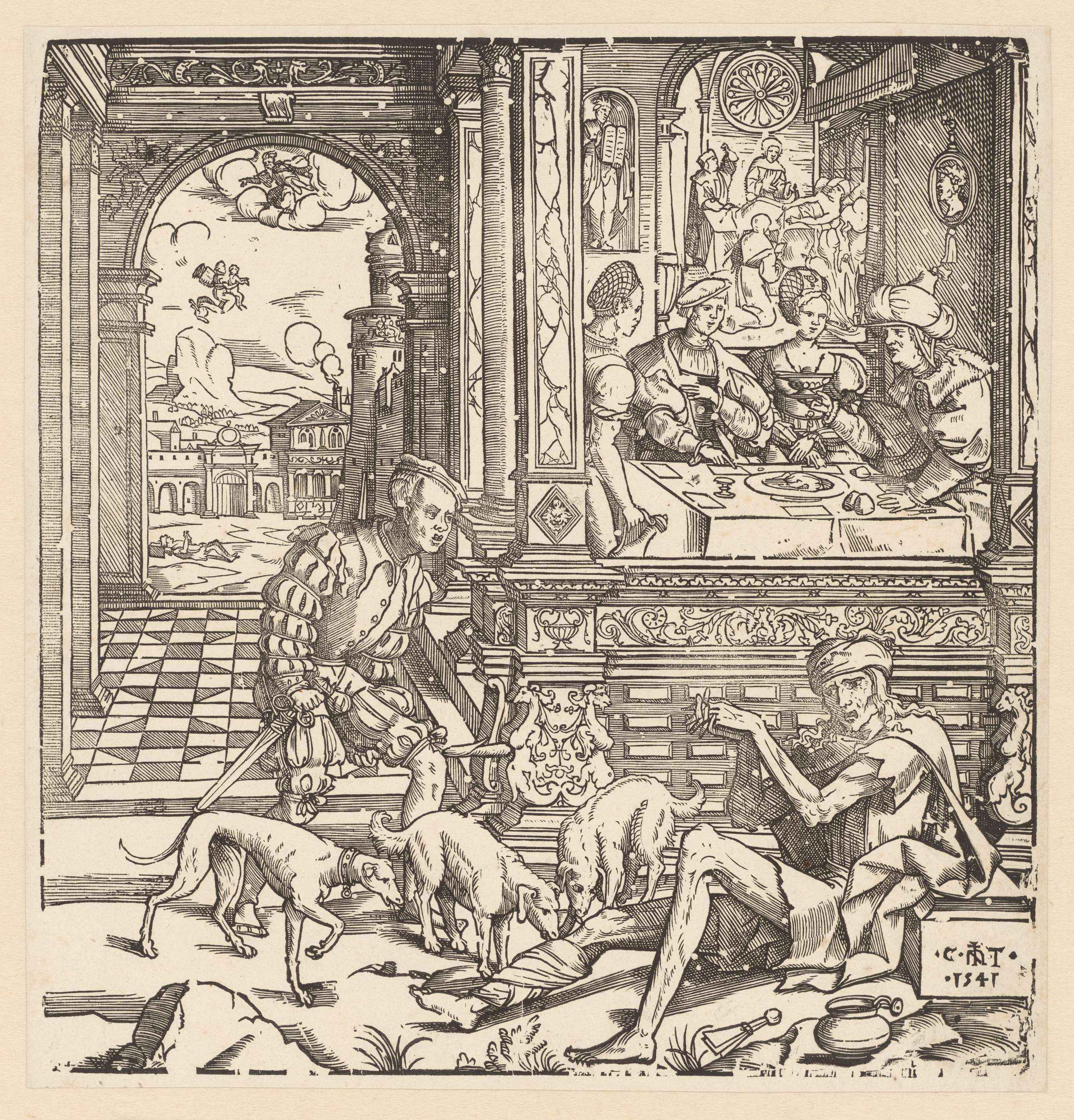 De rijke man en de arme Lazarus, by Cornelis Anthonisz., public domain