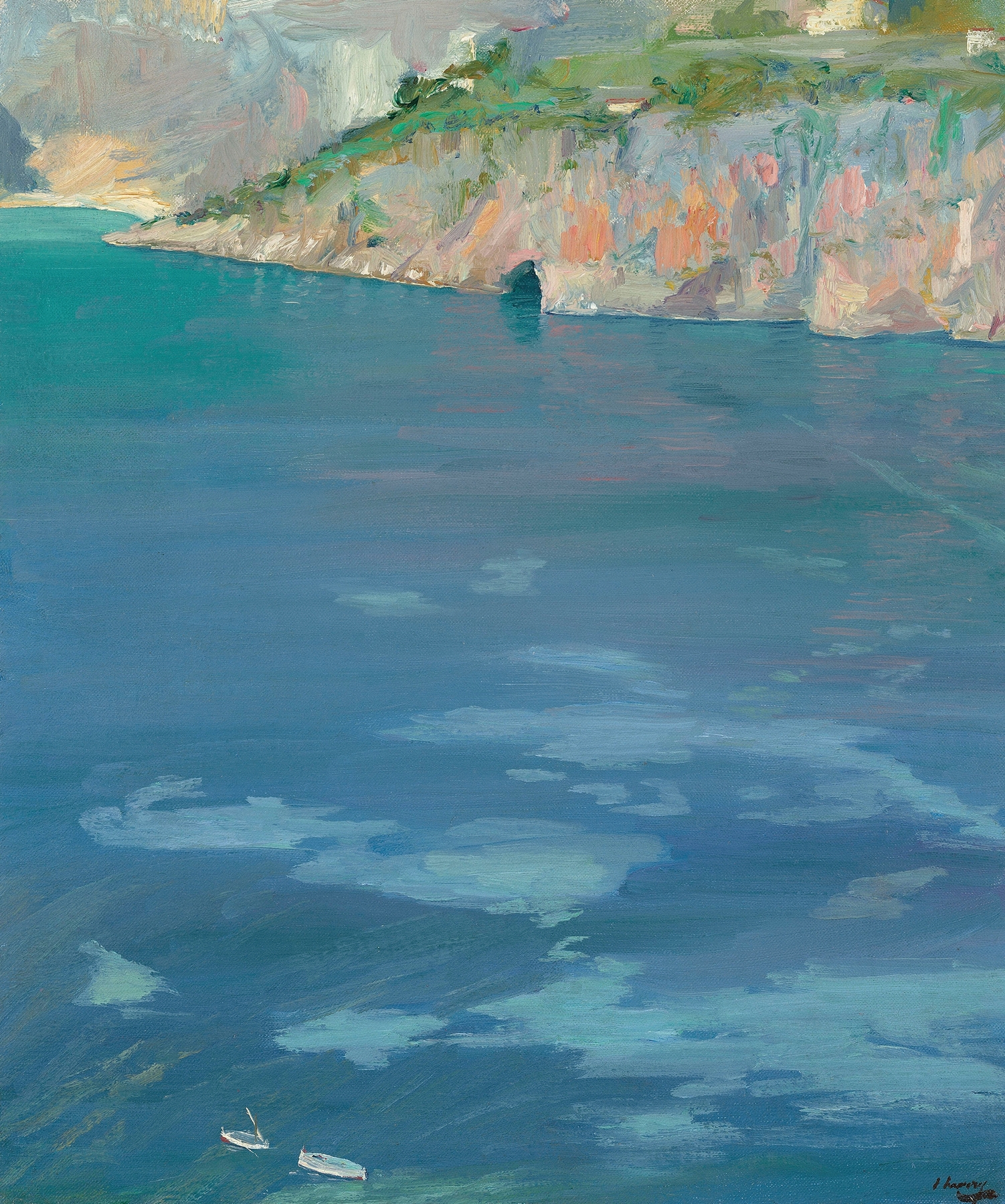 The Little White Boats, Cap Ferrat by Sir John Lavery, oil on canvas depicting boats on a calm sea