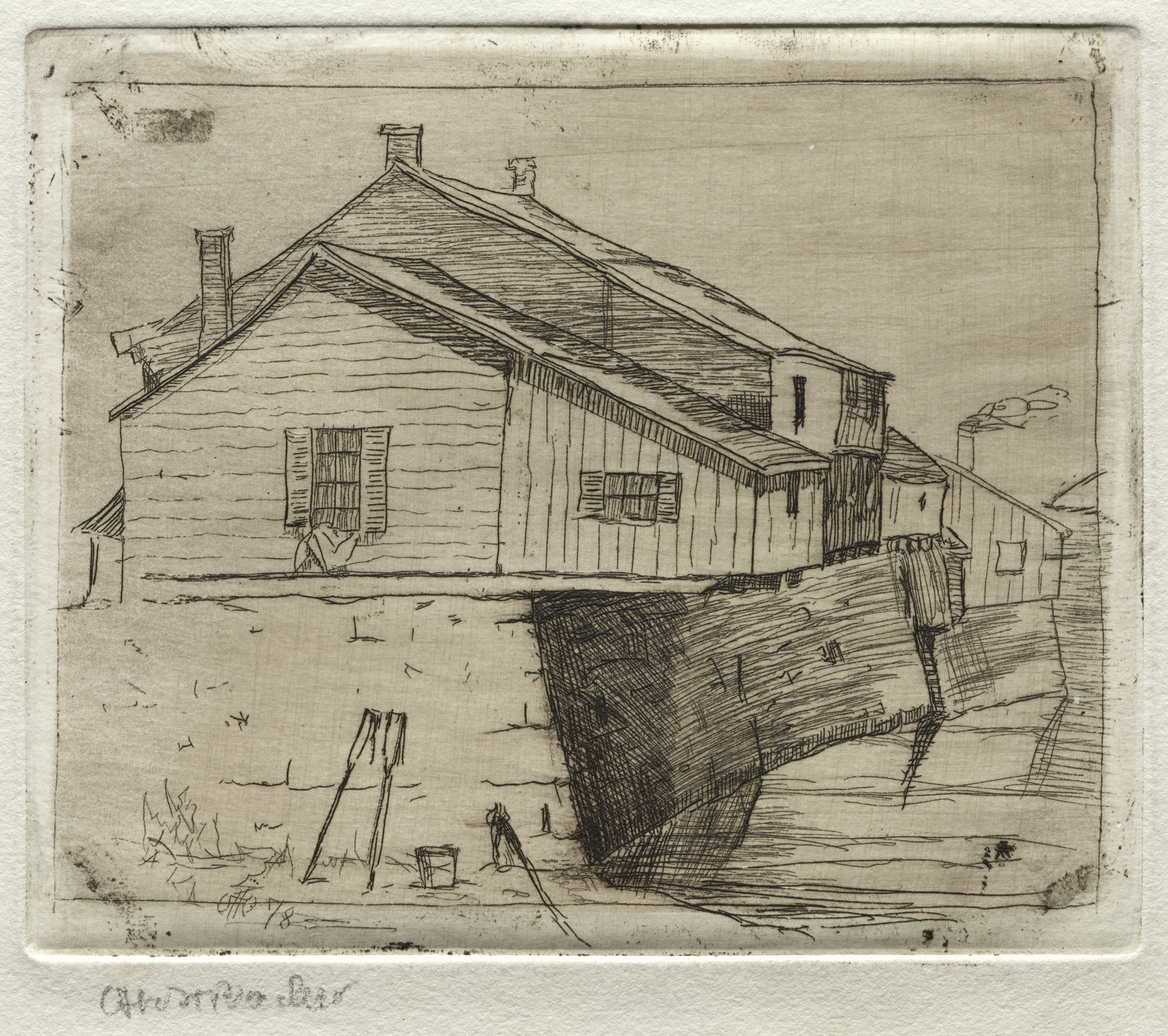 Cottages, Cleveland by Otto Henry Bacher, realism, depicting rural cottages and rolling hills.