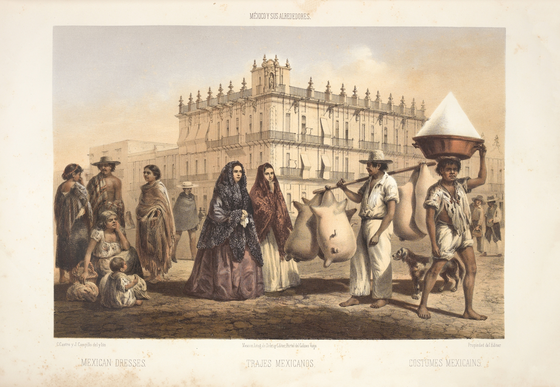 Figurative artwork depicting traditional Mexican dresses by C. Castro