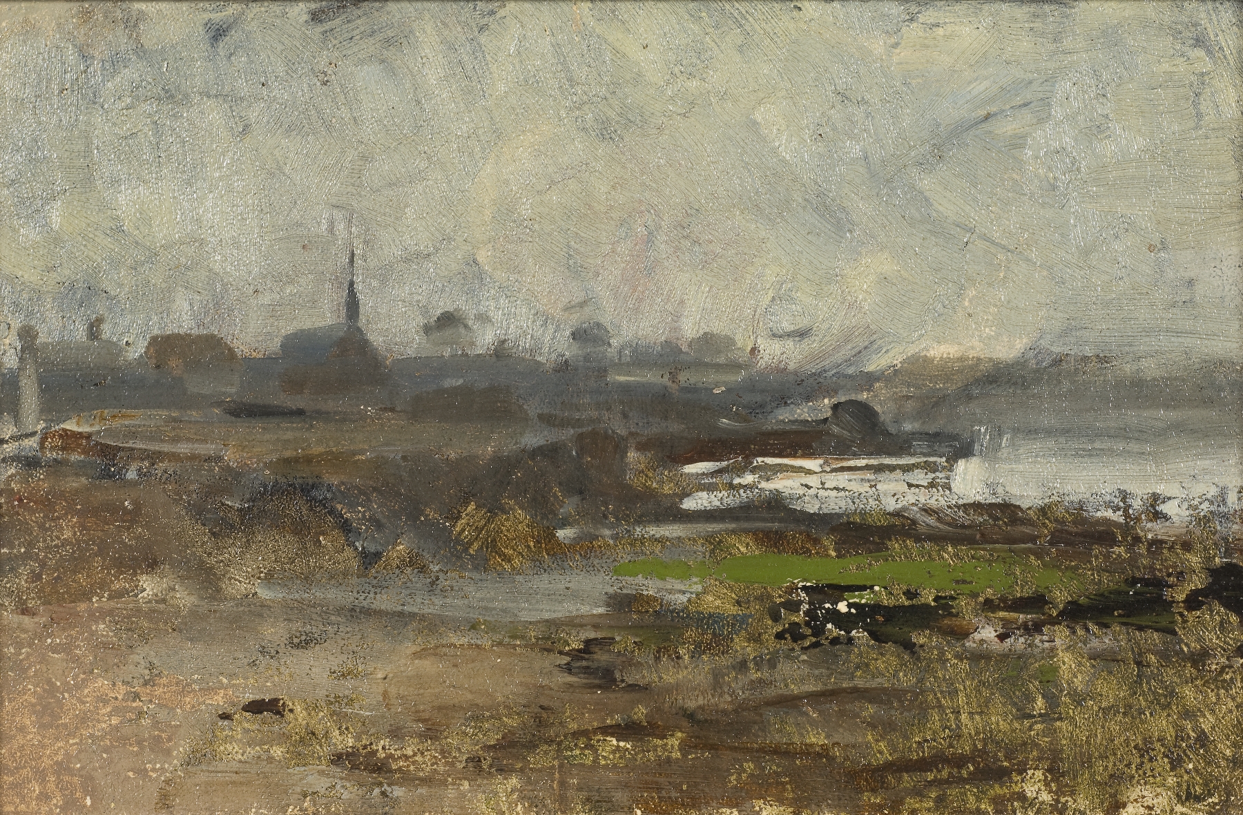 Misty Shore. Study by Emma Löwstädt-Chadwick, watercolor on paper depicting a hazy shoreline.