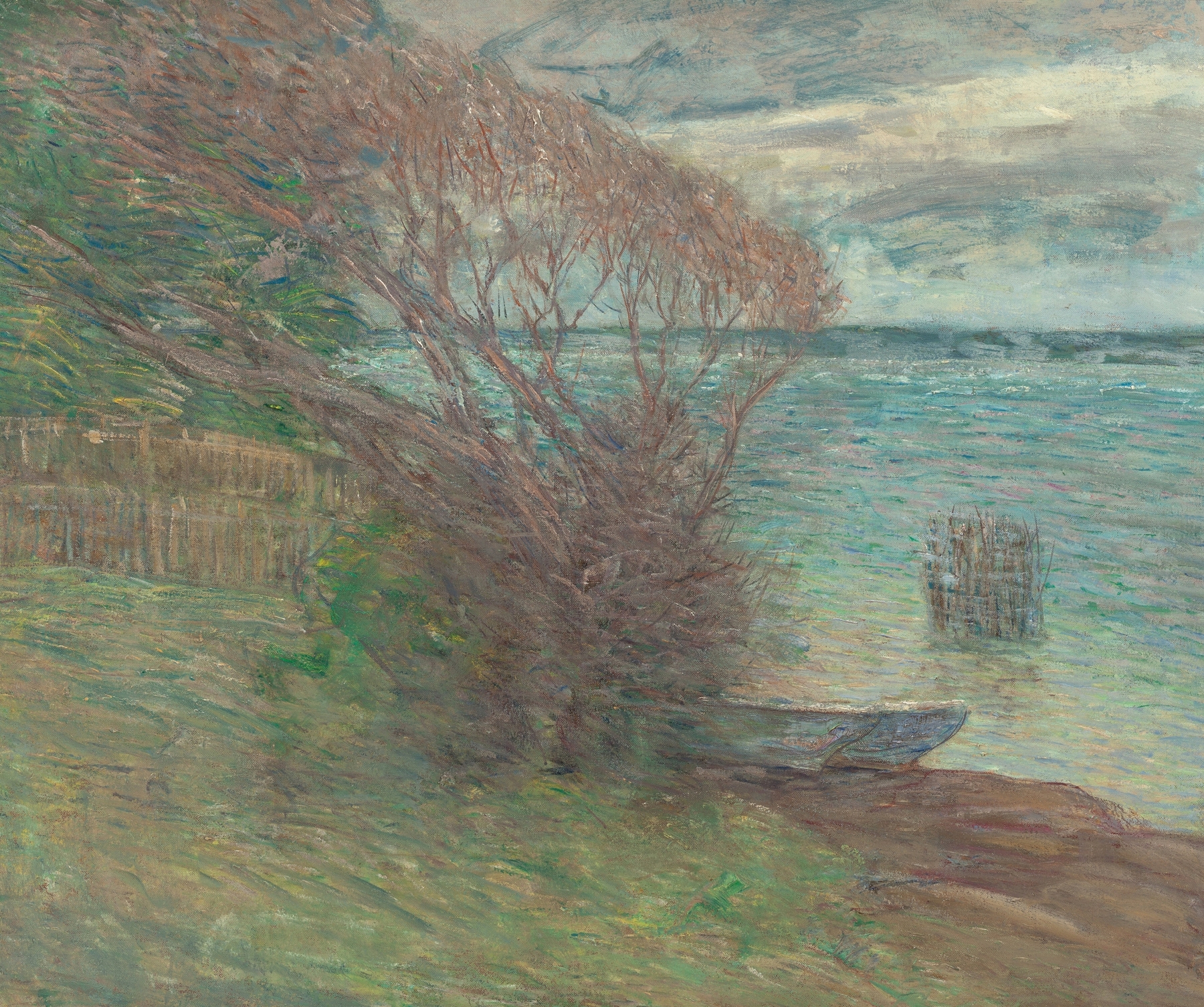 Marine scene of a beach with ocean waves, oil on canvas by Julian Alden Weir