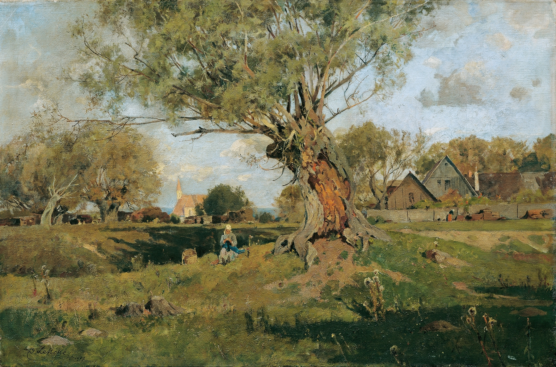 Landscape with sunlight and trees, oil on canvas by Eduard Zetsche