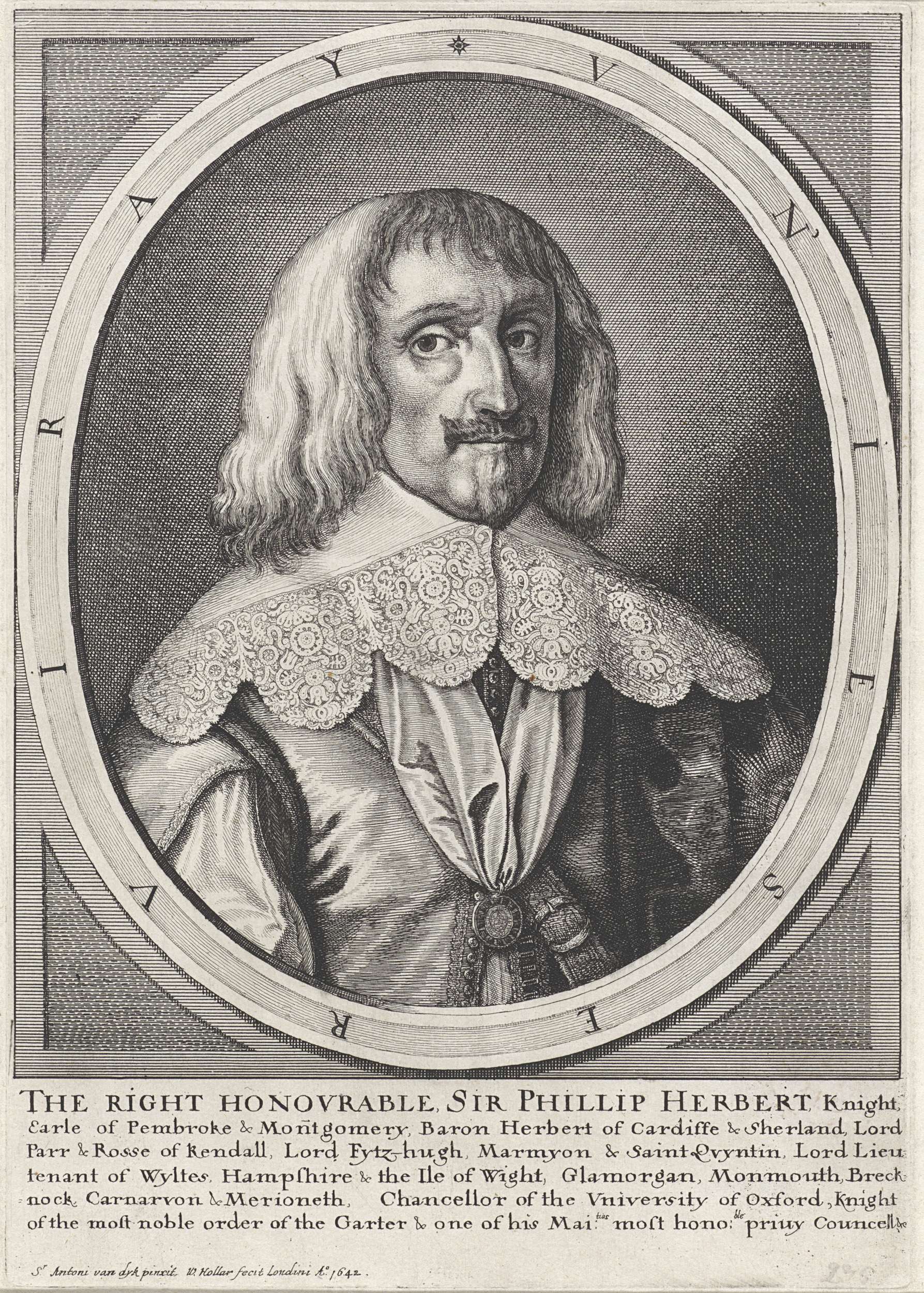 Etching by Wenceslaus Hollar depicting Philip Herbert in dark attire.
