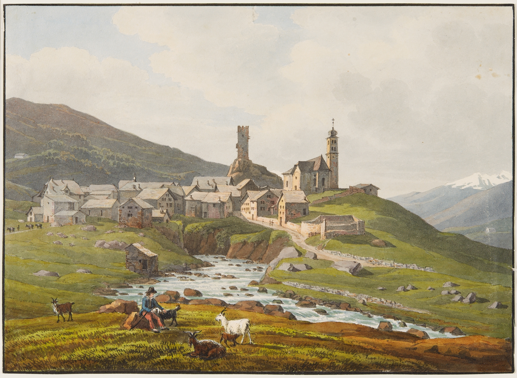 Landscape of Hospental, von Nordosten by Peter Birmann, oil on canvas