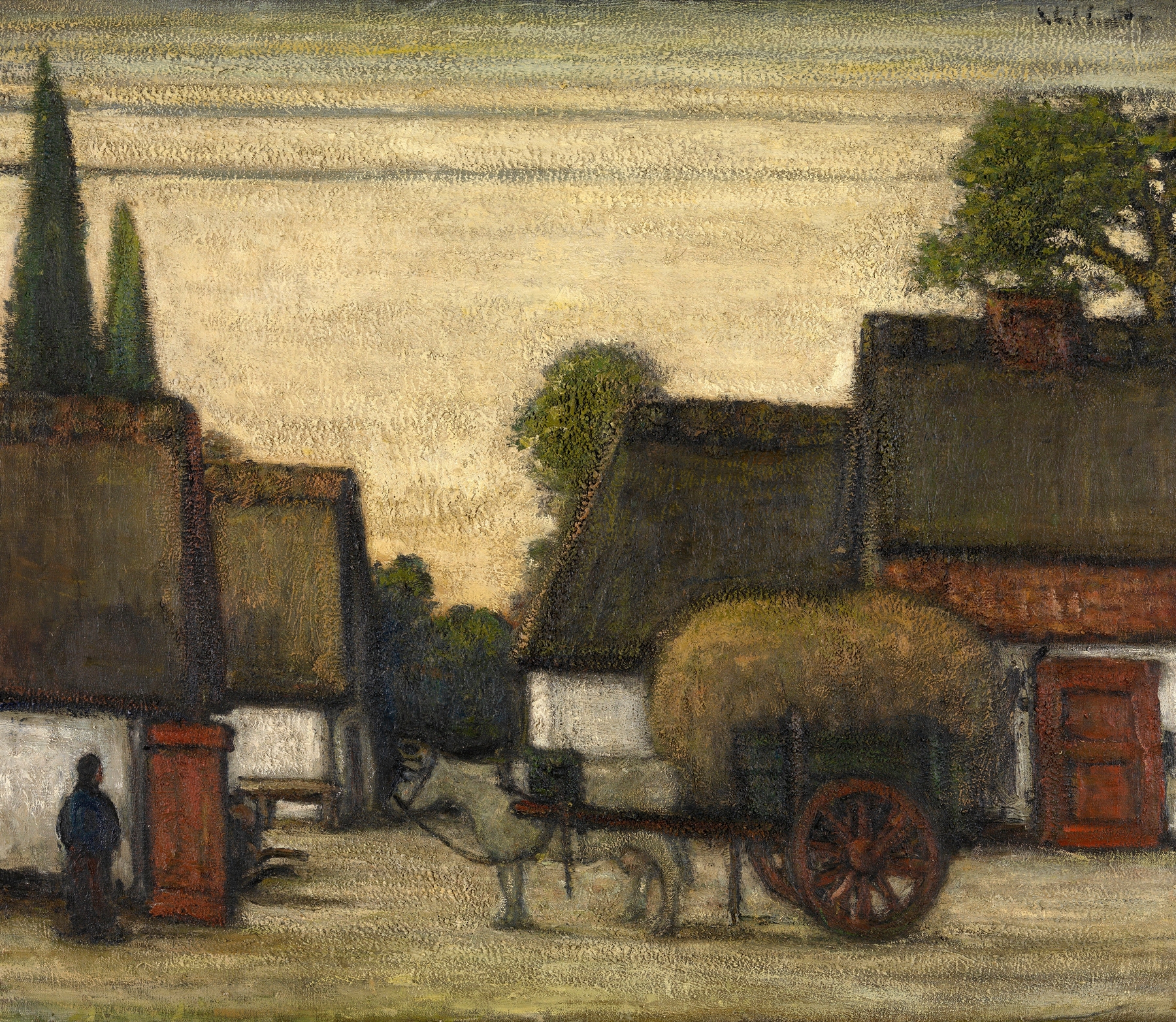 Haycart by Jakob Smits, oil on canvas, depicting a rural landscape with a haycart