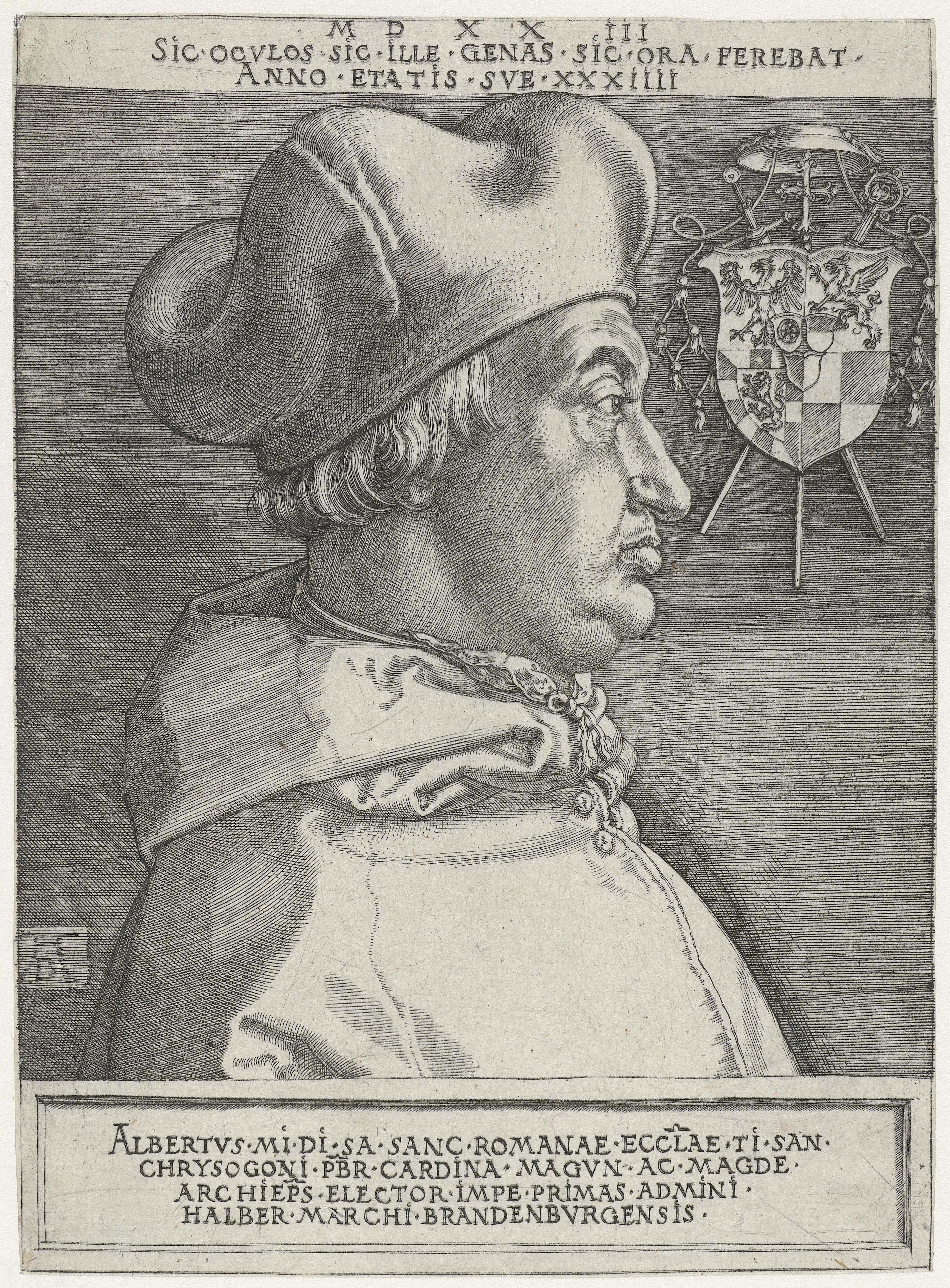 Portret van kardinaal Albert van Brandenburg op 34-jarige leeftijd, by Albrecht Dürer, public domain