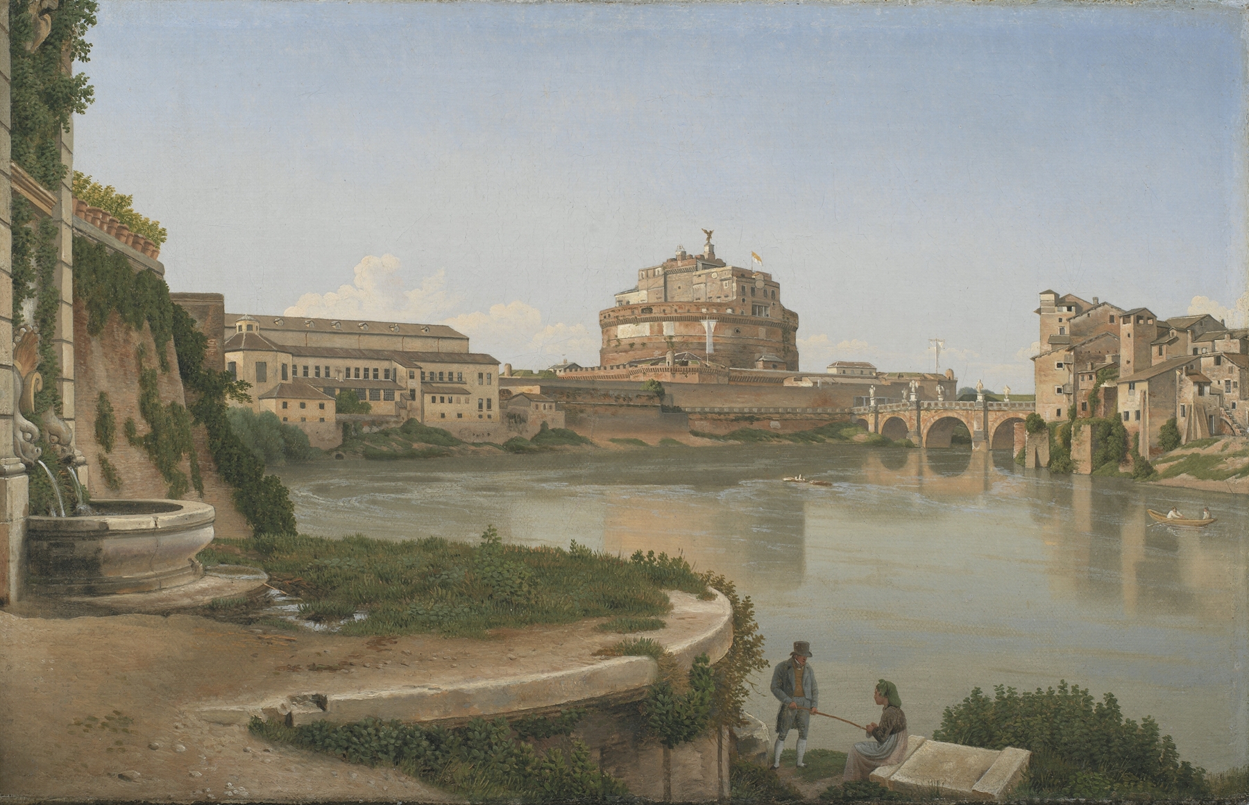 A View across the Tiber from Trastevere towards Castel S. Angelo, by Christoffer Wilhelm Eckersberg, public domain