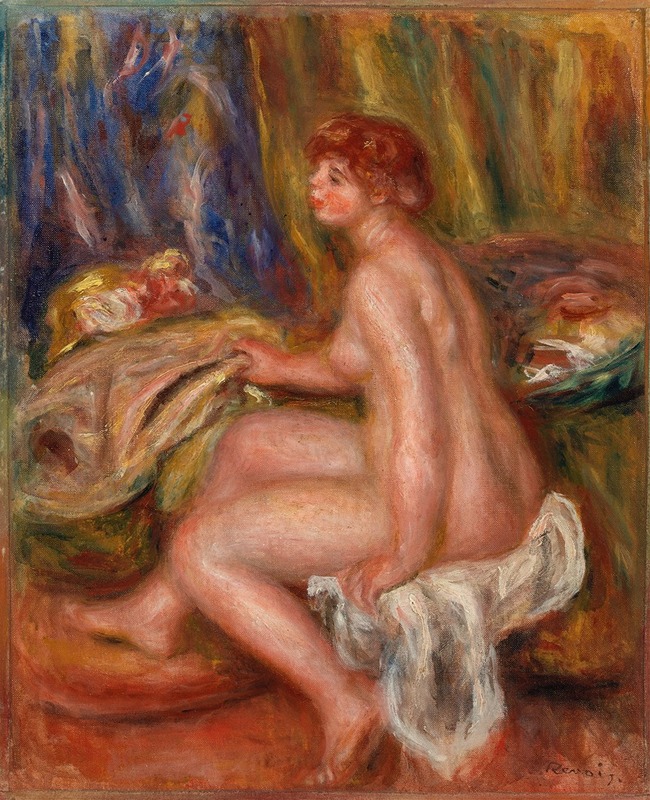 A seated female nude in profile by Renoir.