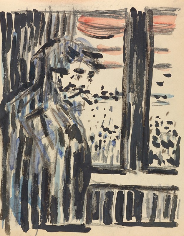 Edvard Munch's 'Stående figur' captures a solitary figure in a striking emotional landscape.