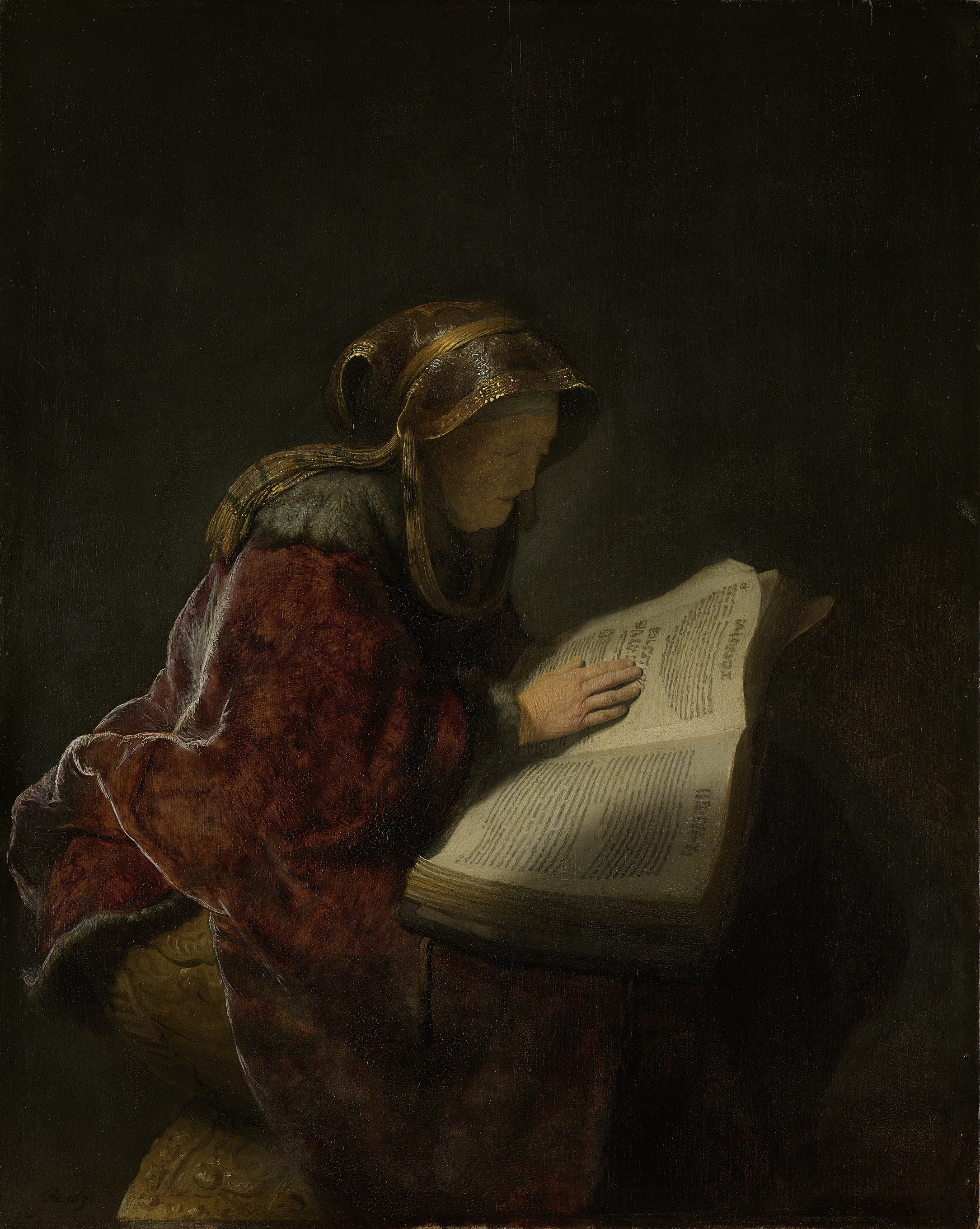 Old Woman Reading, Probably the Prophetess Anna, oil on panel by Rembrandt van Rijn