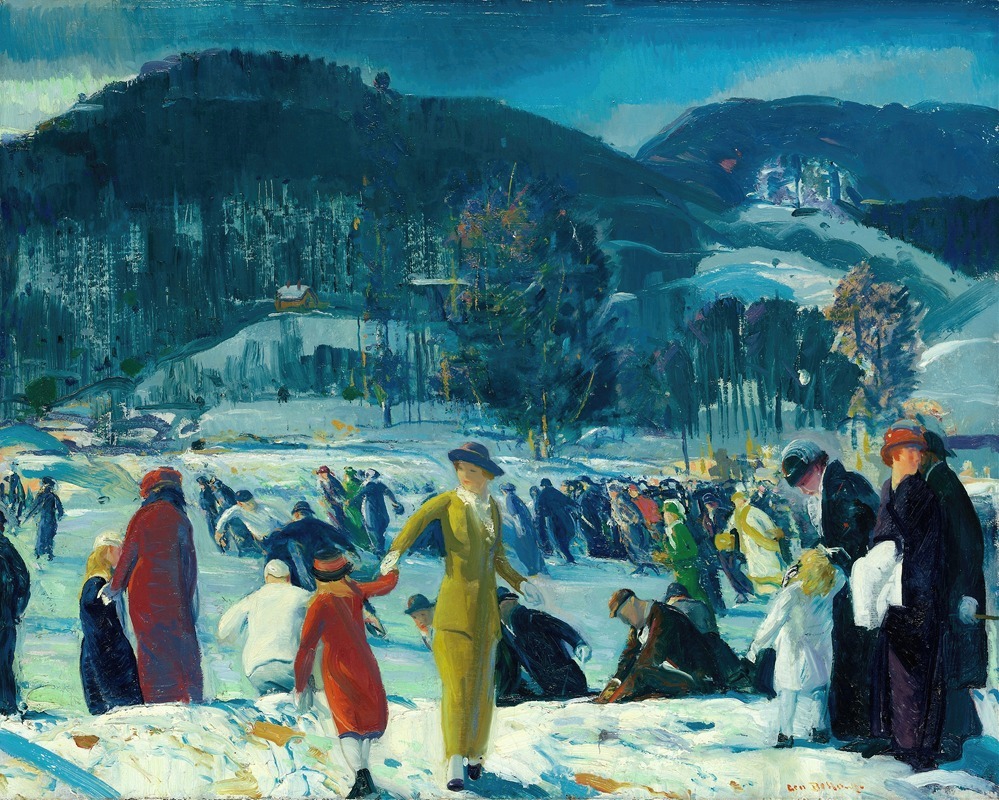 Figurative oil painting by George Wesley Bellows depicting figures in snow