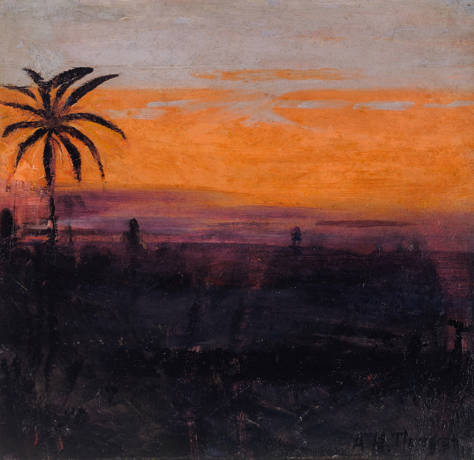 The Sky Simulated By Red Flamingoes, study by Abbott Handerson Thayer, depicting flamingoes against a blue sky.