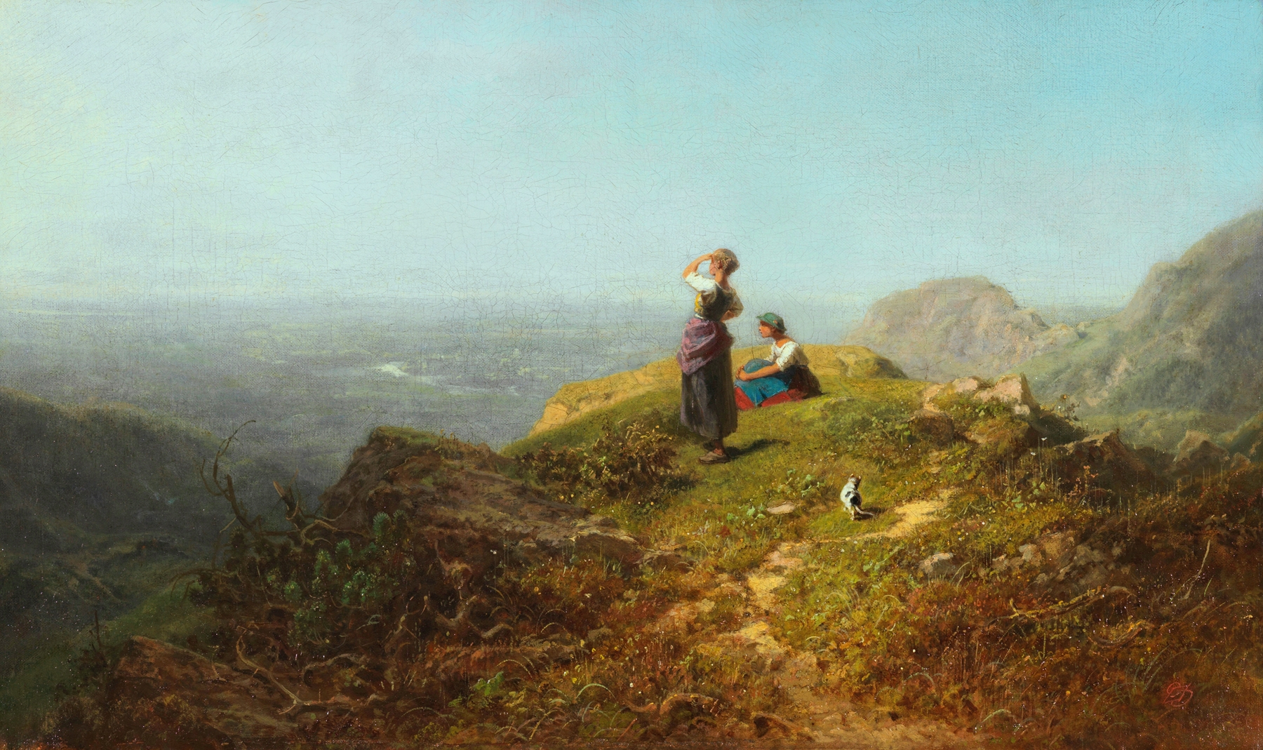 Blick ins Tal (Zwei Mädchen auf einer Alpe), by Carl Spitzweg, public domain