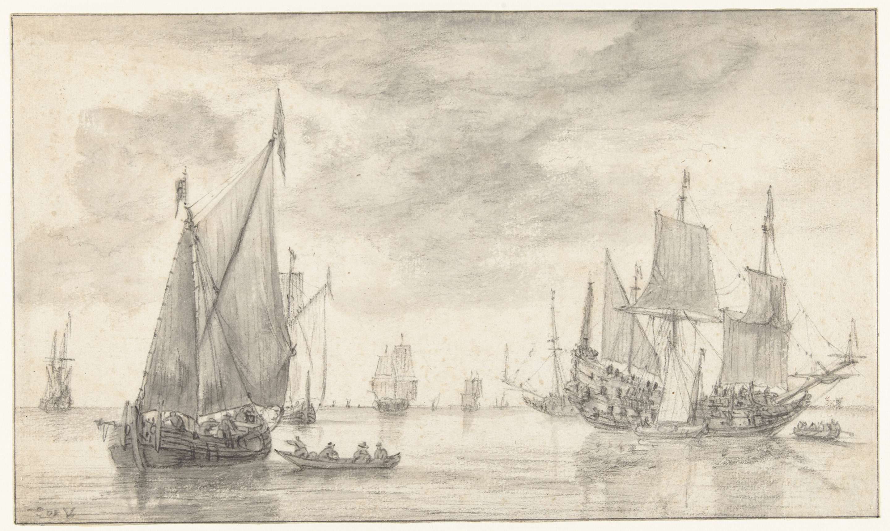 Seascape with Several Vessels, by Simon de Vlieger, public domain