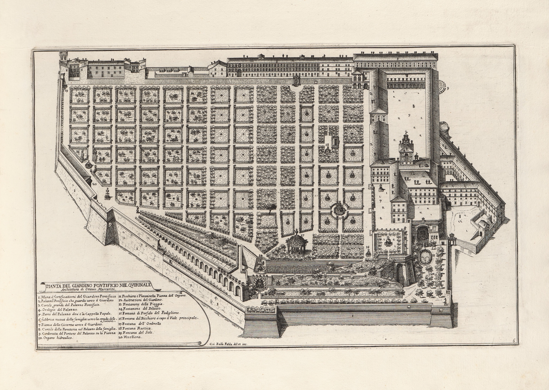 Li giardini di Roma: con le loro piante, alzate e vedvte in prospettiva Pl.05, by Giovanni Battista Falda, public domain