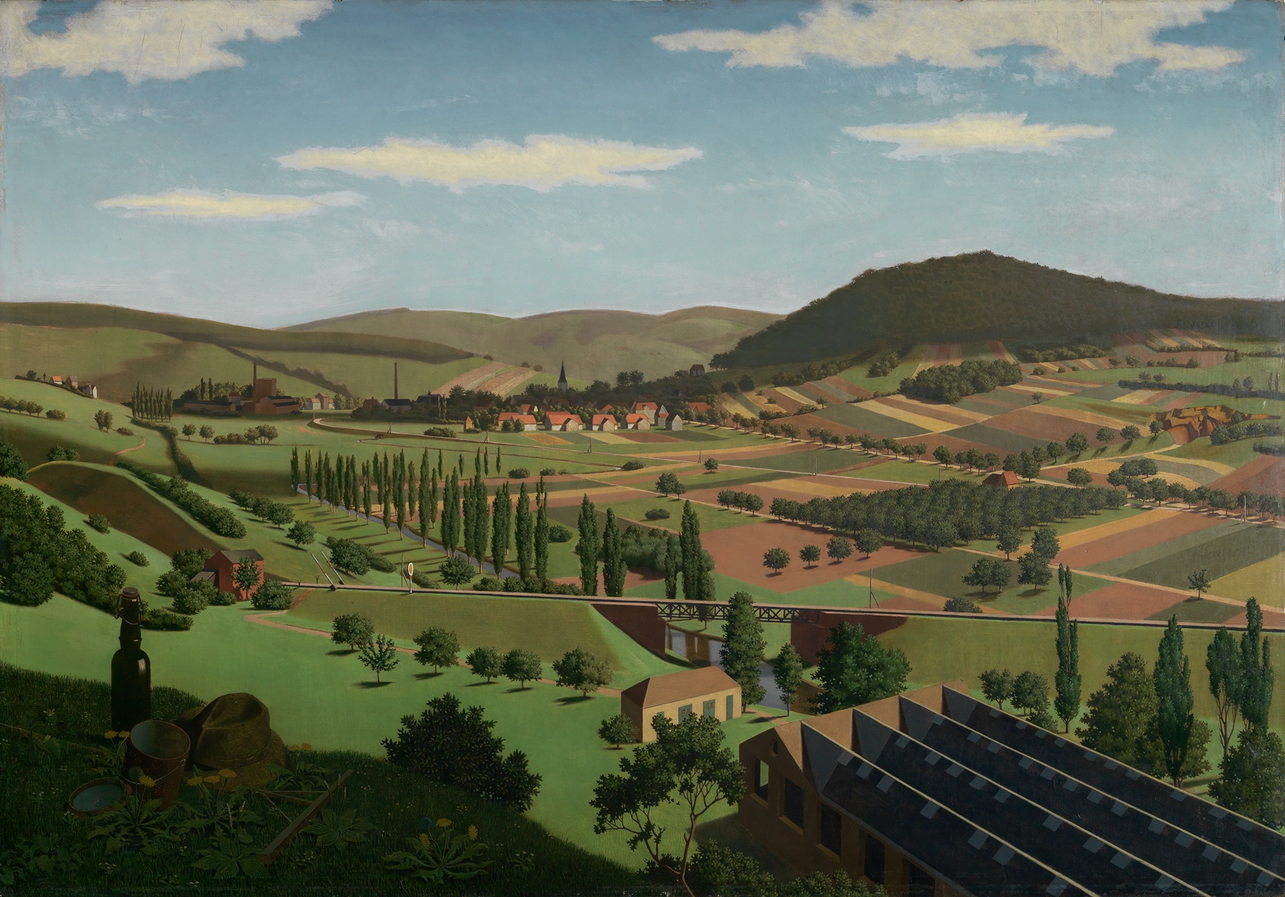 Landschaft bei Berghausen by Georg Scholz, oil on canvas depicting rolling hills and dynamic sky.