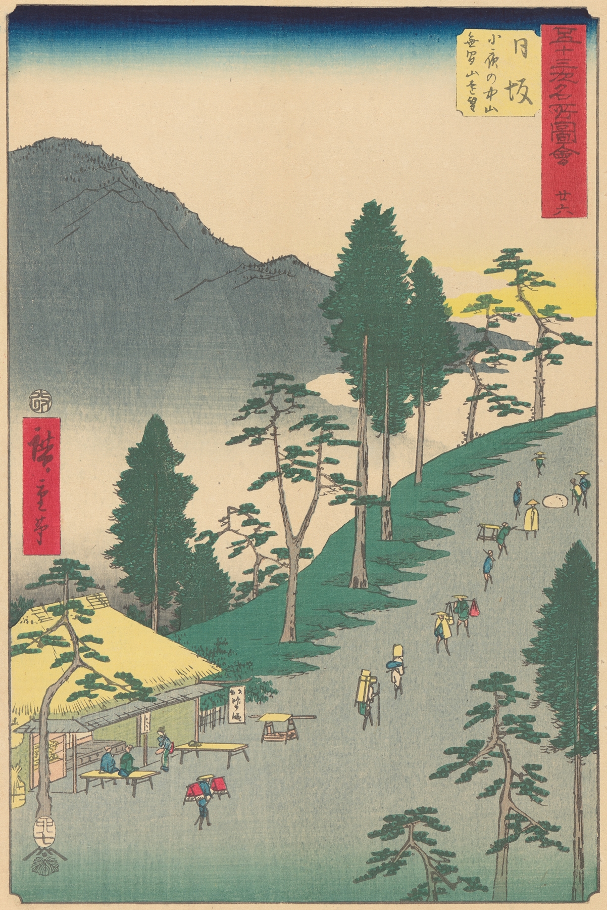 Ukiyo-e landscape by Utagawa Hiroshige depicting a river meeting the shoreline