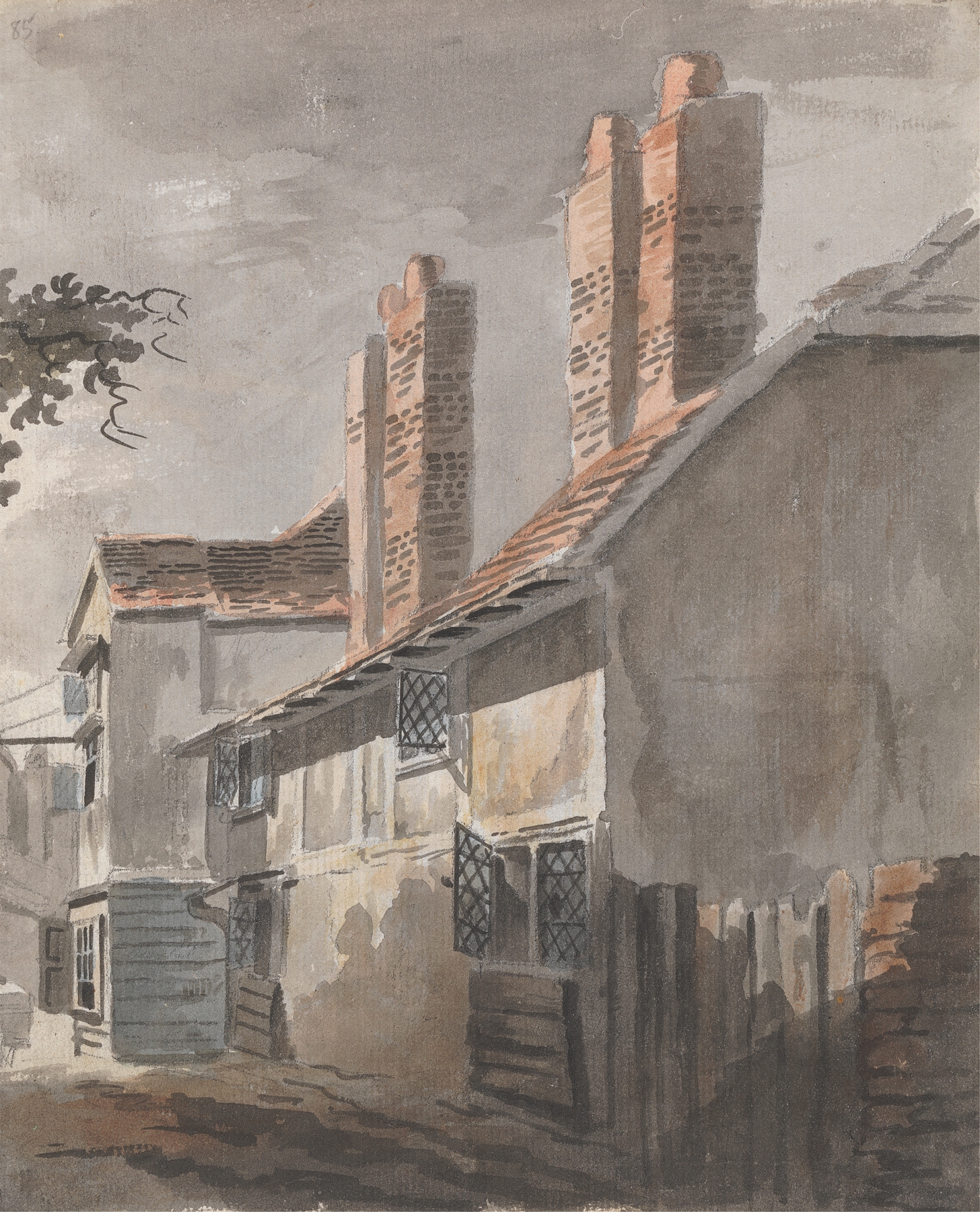 View of a building with chimneys, oil on canvas by James Miller